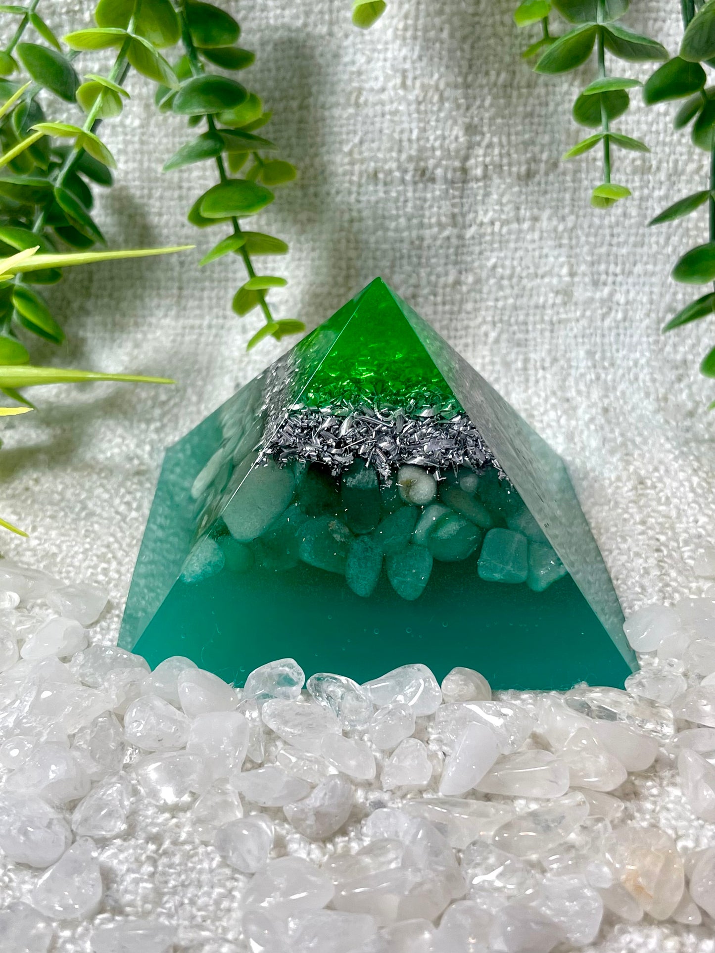 ELLEN - Orgonite Pyramid - EMF Protector - Aventurine Crystal and Aluminum Metal