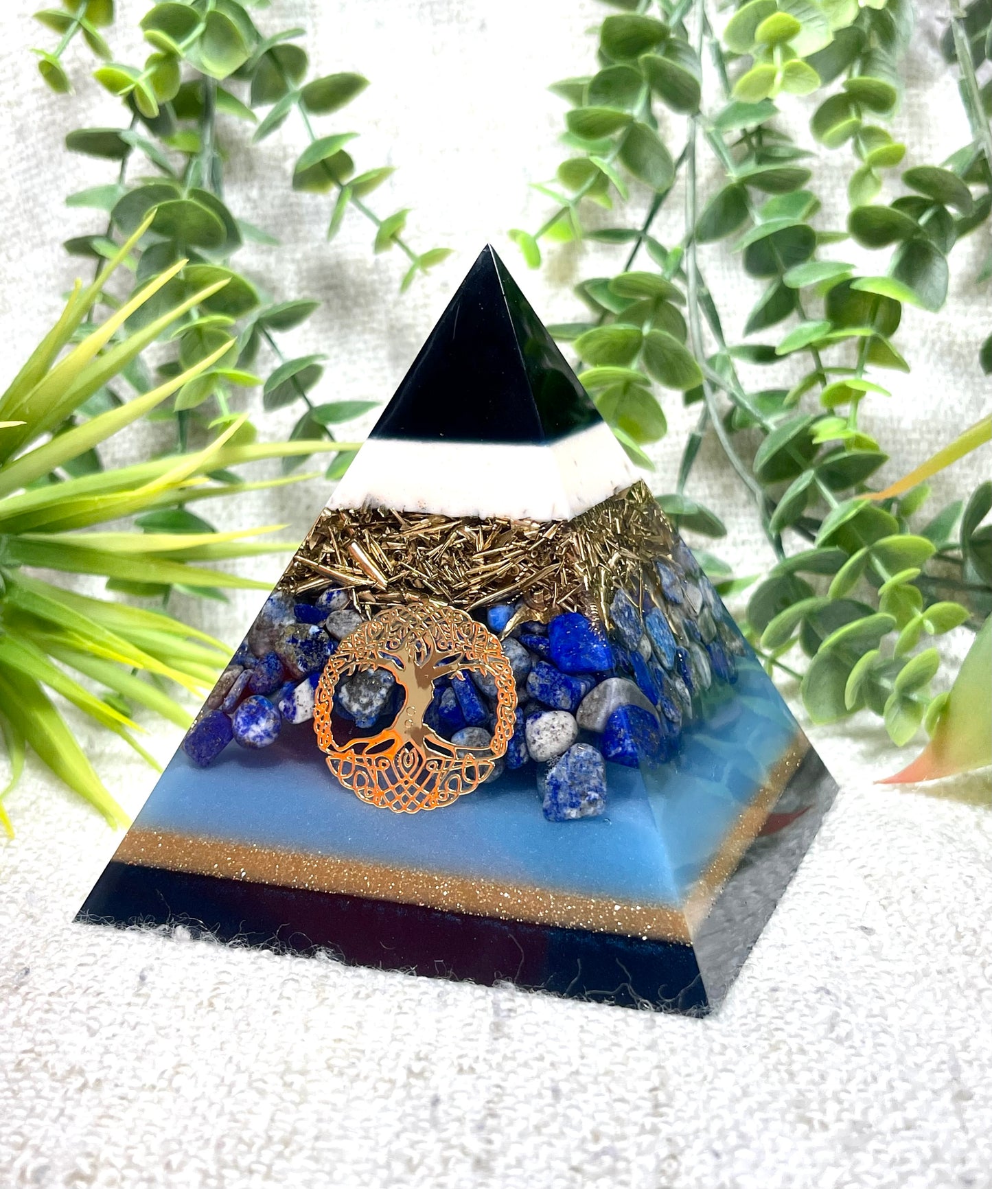 MARY - Orgonite Pyramid - EMF Protector - Lapis Lazuli and Brass Metal