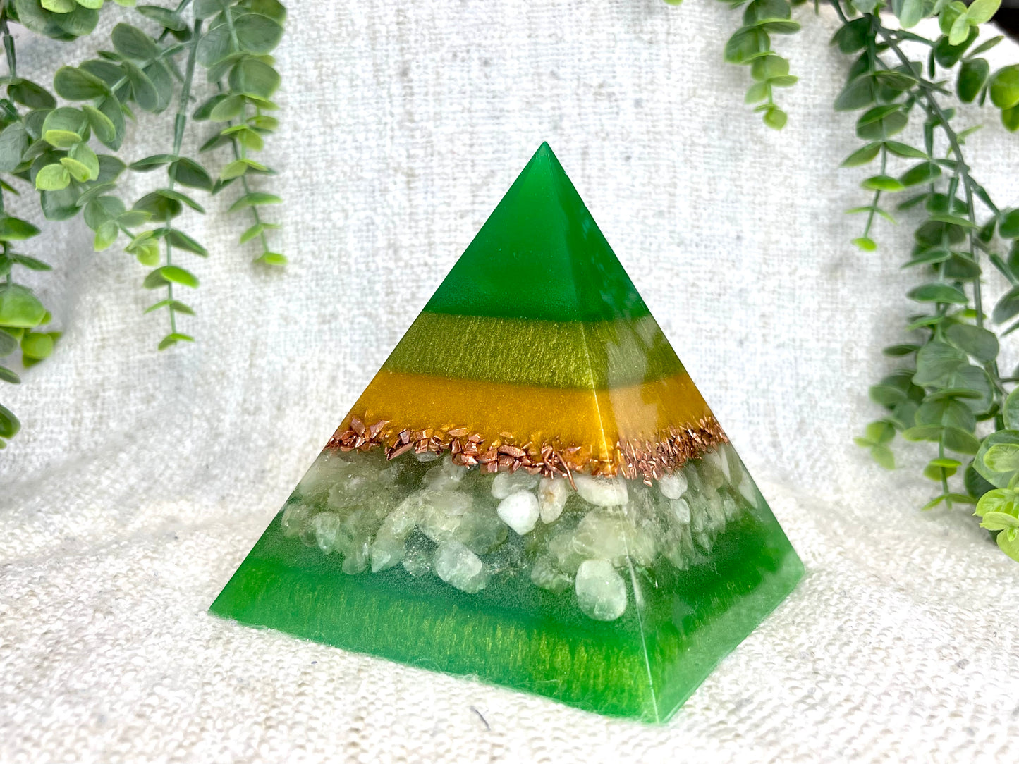 CHLOE - Orgonite Pyramid - EMF Protector - Citrine Crystal and Copper Metals