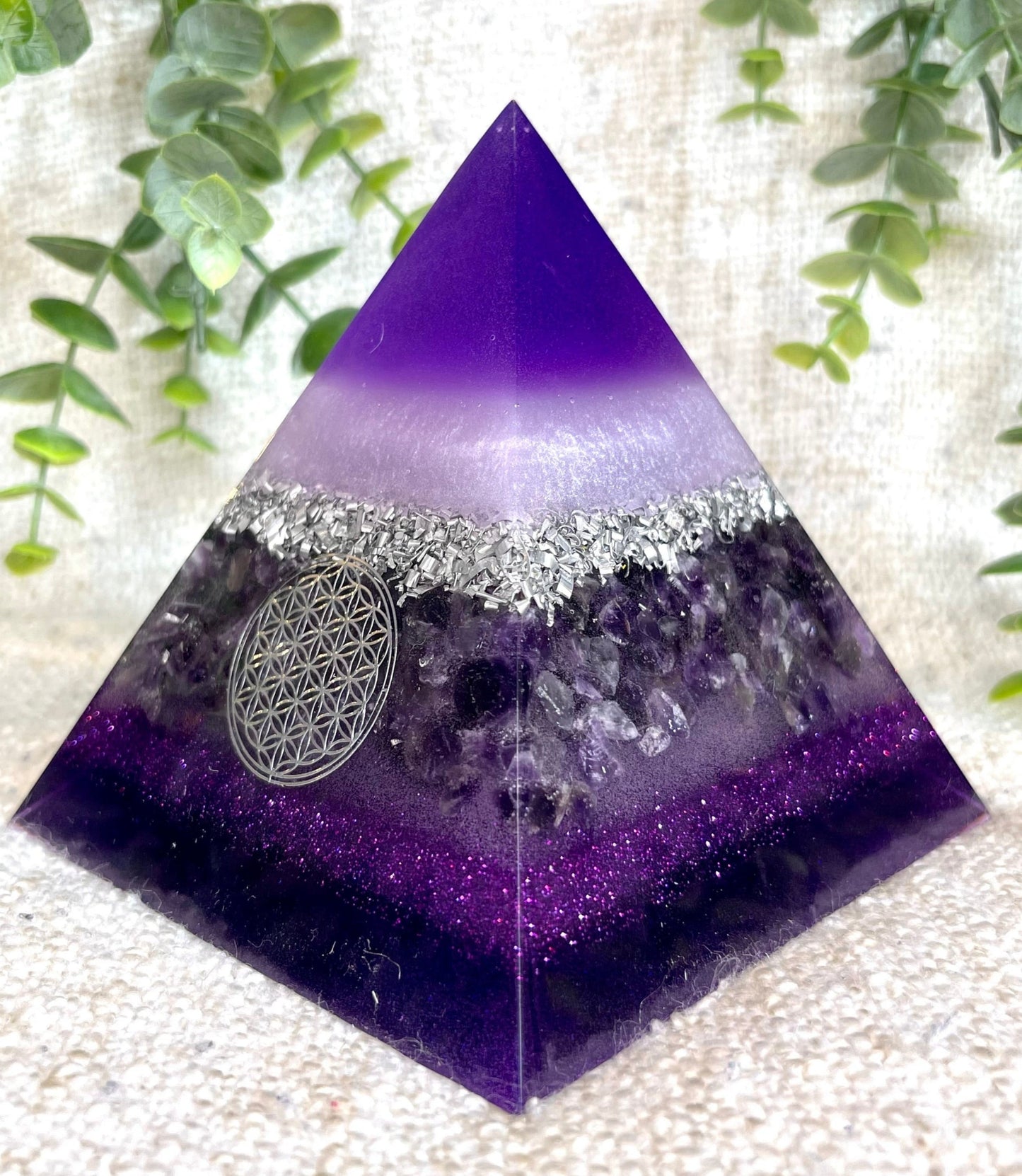 IRIS - Orgonite Pyramid - EMF Protector - Amethyst Crystal and Aluminum Metal