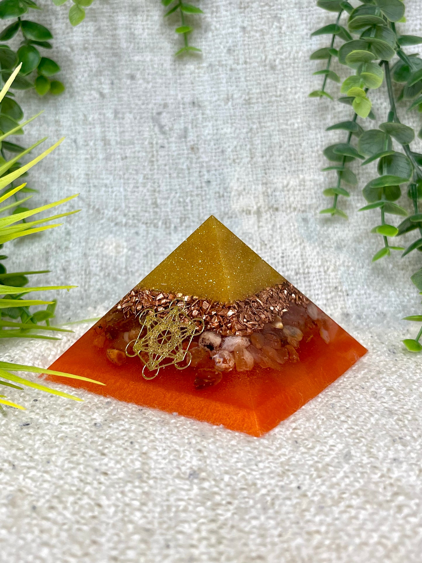 ENYA - Orgonite Pyramid - EMF Protector - Carnelian Crystal & Brass Metal