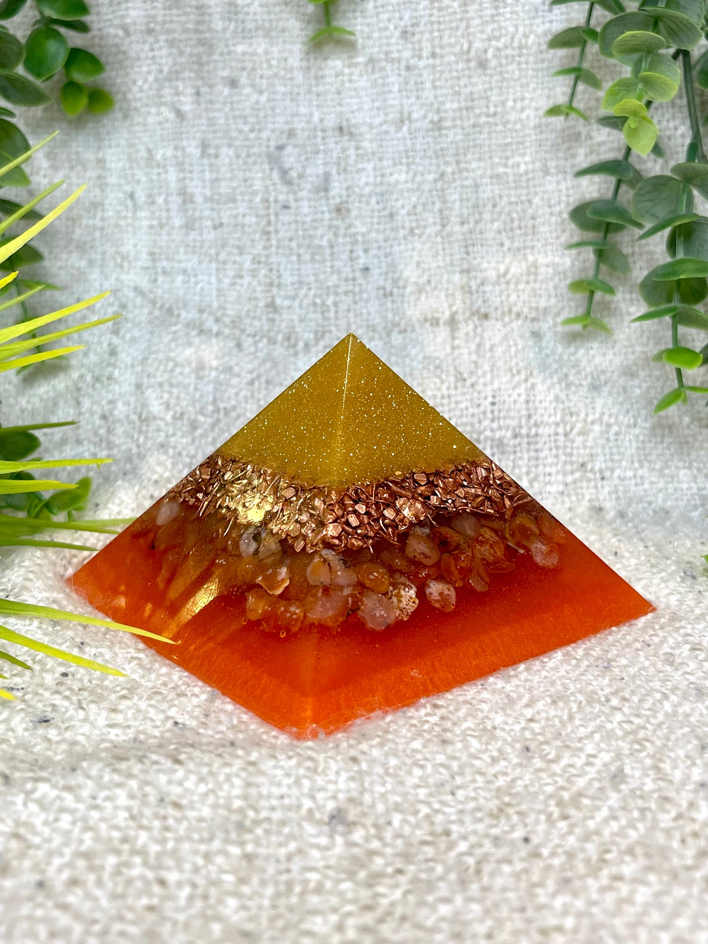 ENYA - Orgonite Pyramid - EMF Protector - Carnelian Crystal & Brass Metal