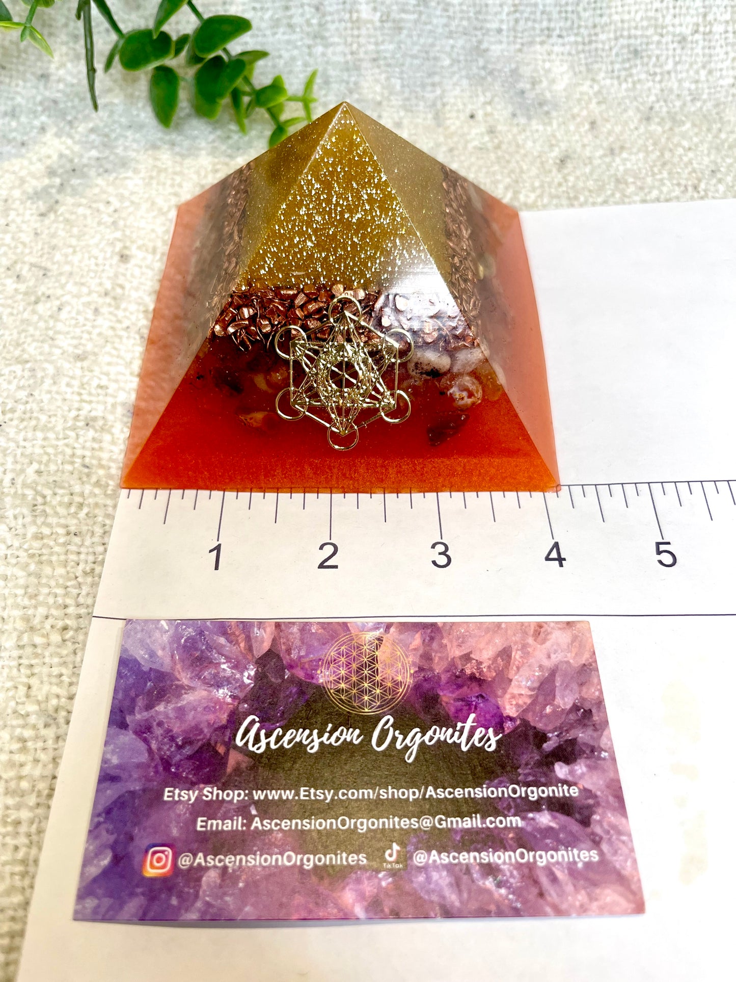 ENYA - Orgonite Pyramid - EMF Protector - Carnelian Crystal & Brass Metal