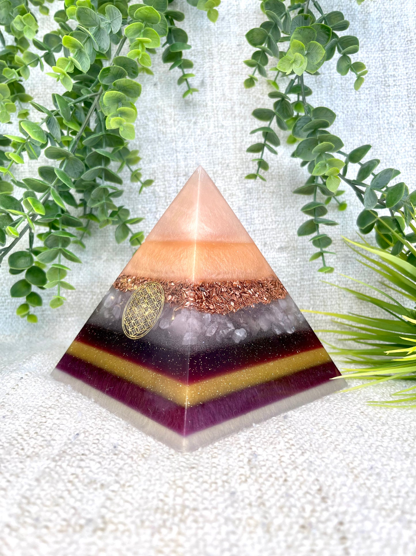 EMILIA - Orgonite Pyramid - EMF Protector - Rose Quartz and Copper Metal