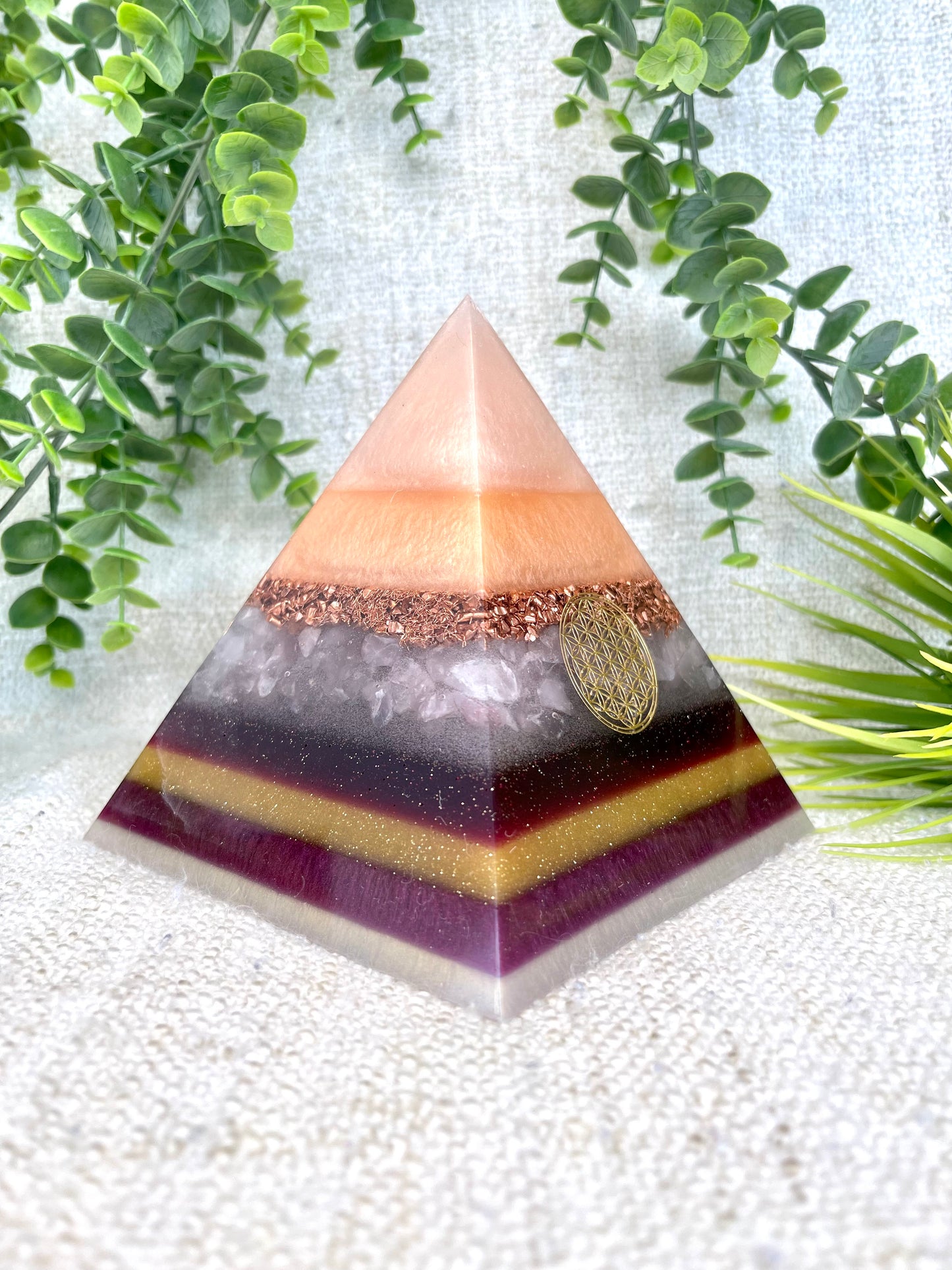 EMILIA - Orgonite Pyramid - EMF Protector - Rose Quartz and Copper Metal