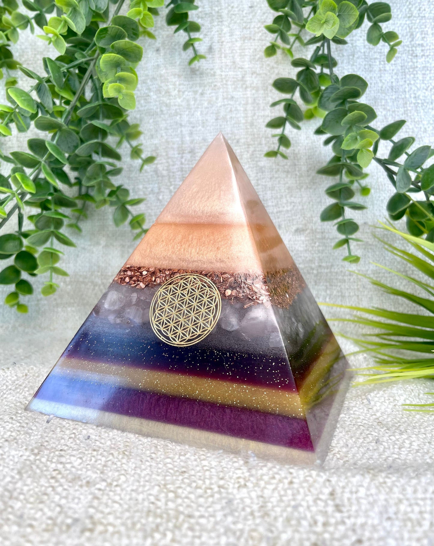 EMILIA - Orgonite Pyramid - EMF Protector - Rose Quartz and Copper Metal