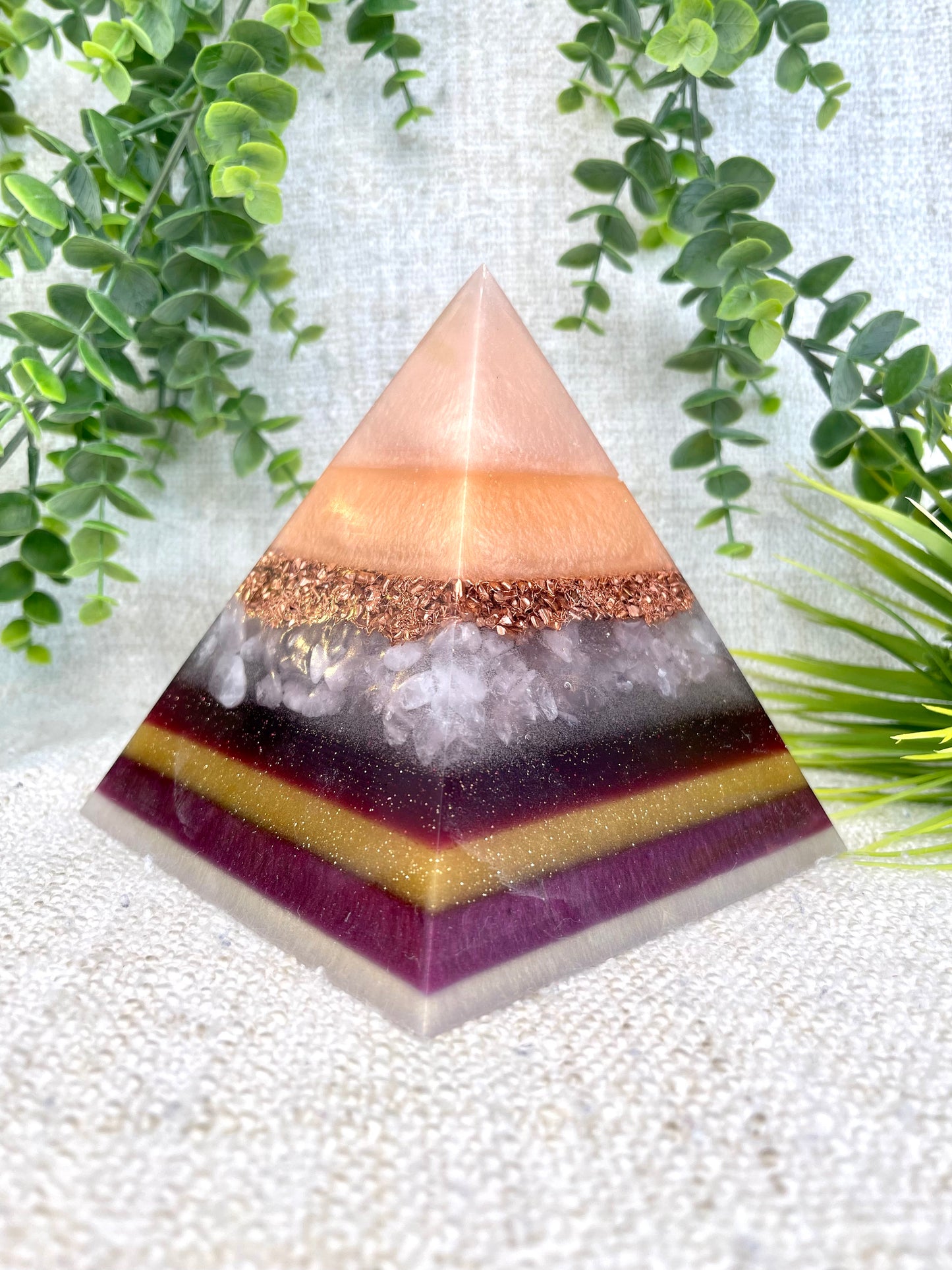 EMILIA - Orgonite Pyramid - EMF Protector - Rose Quartz and Copper Metal