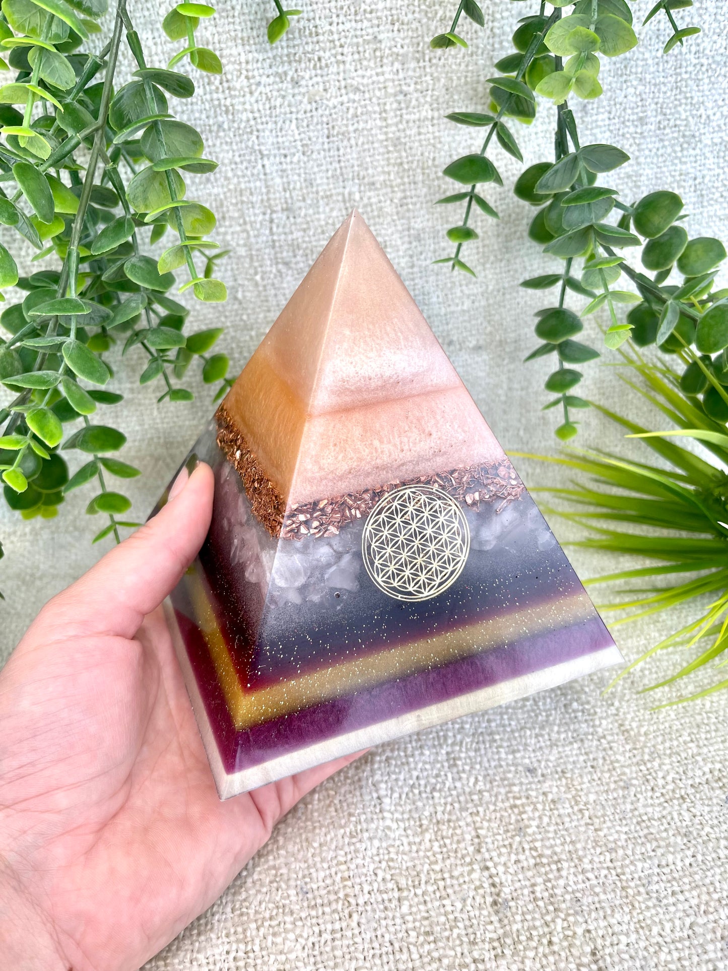 EMILIA - Orgonite Pyramid - EMF Protector - Rose Quartz and Copper Metal