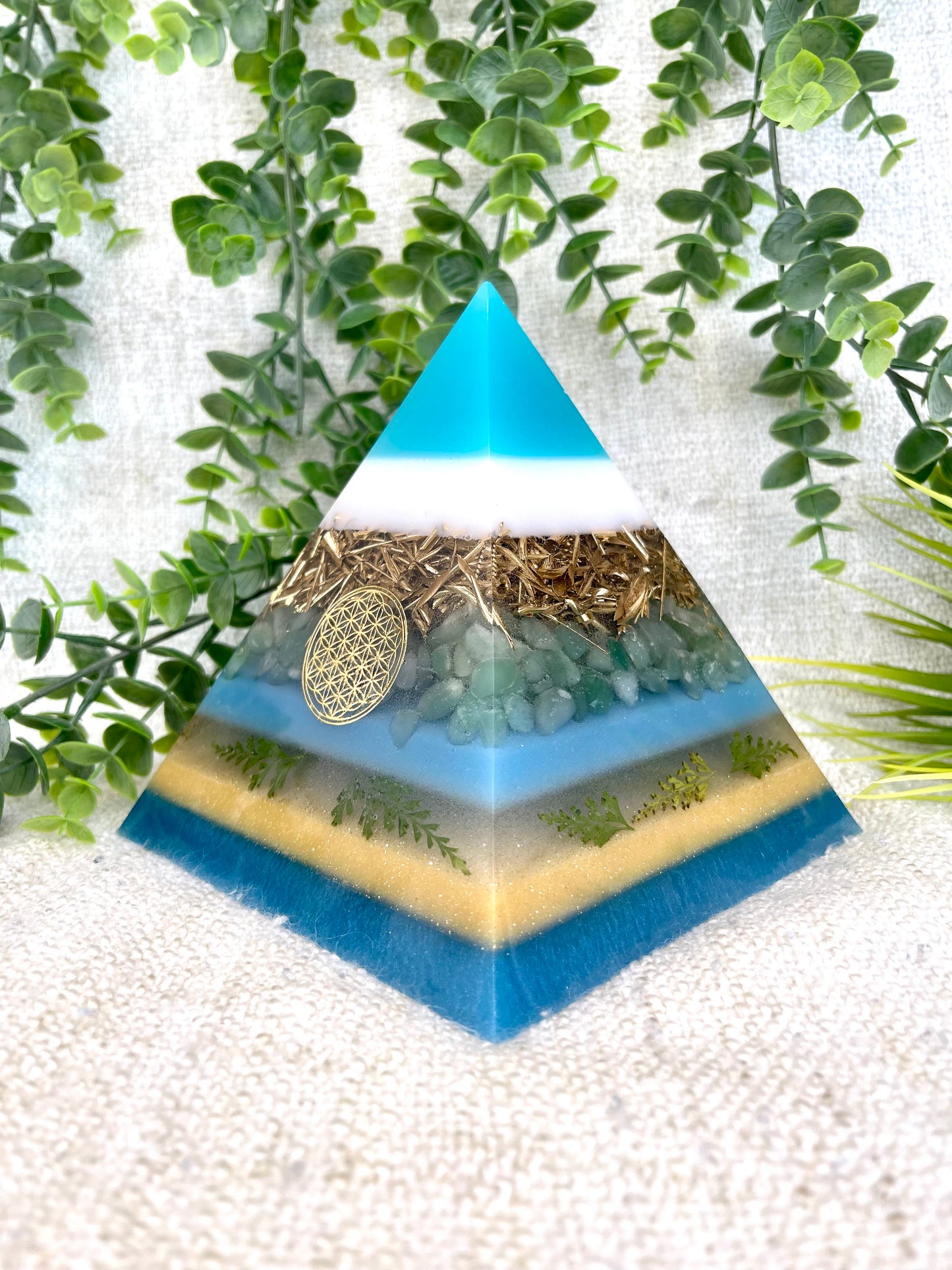 GAIA - Orgonite Pyramid - EMF Protector - Aventurine Crystal and Brass Metal