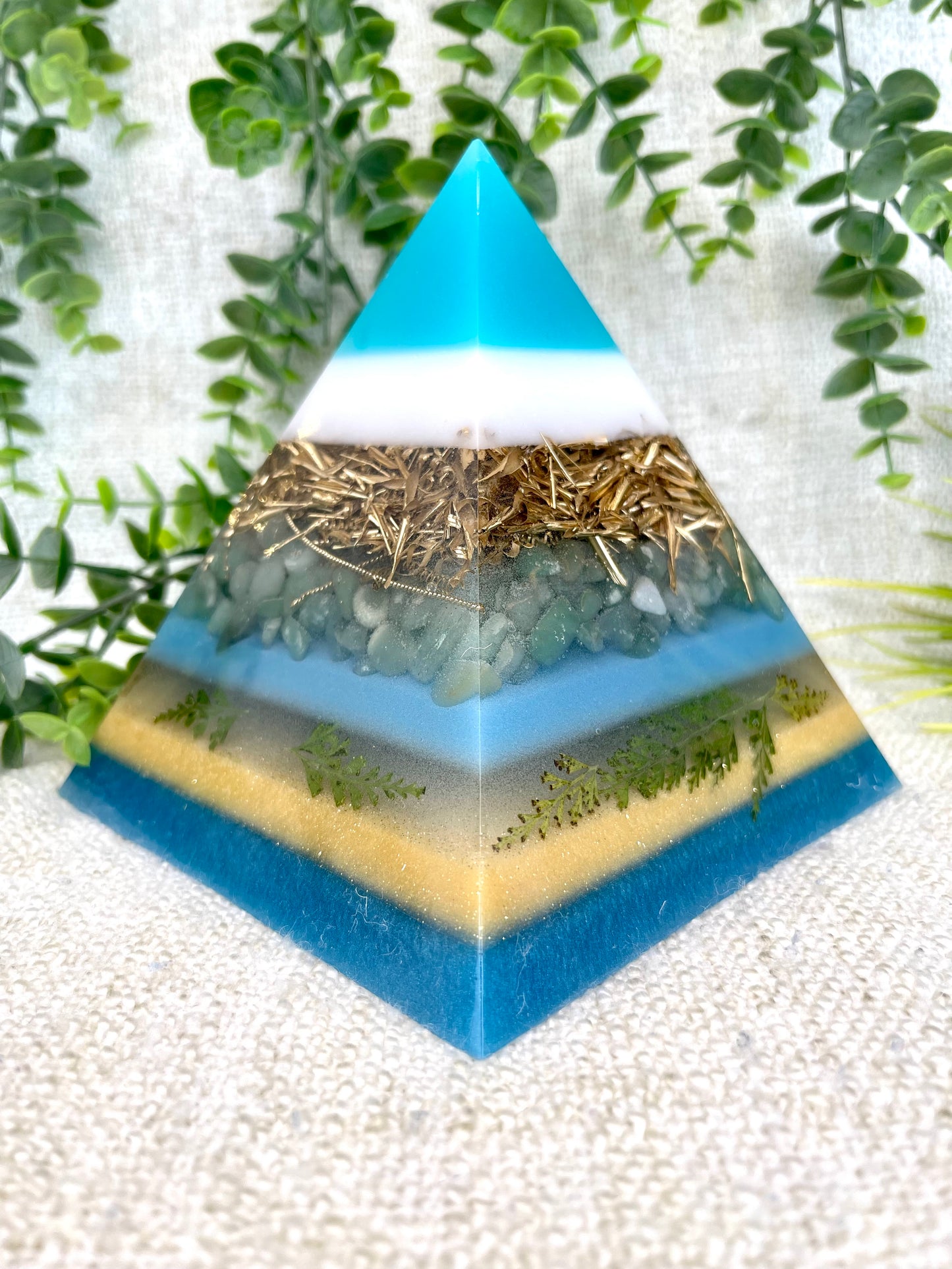 GAIA - Orgonite Pyramid - EMF Protector - Aventurine Crystal and Brass Metal