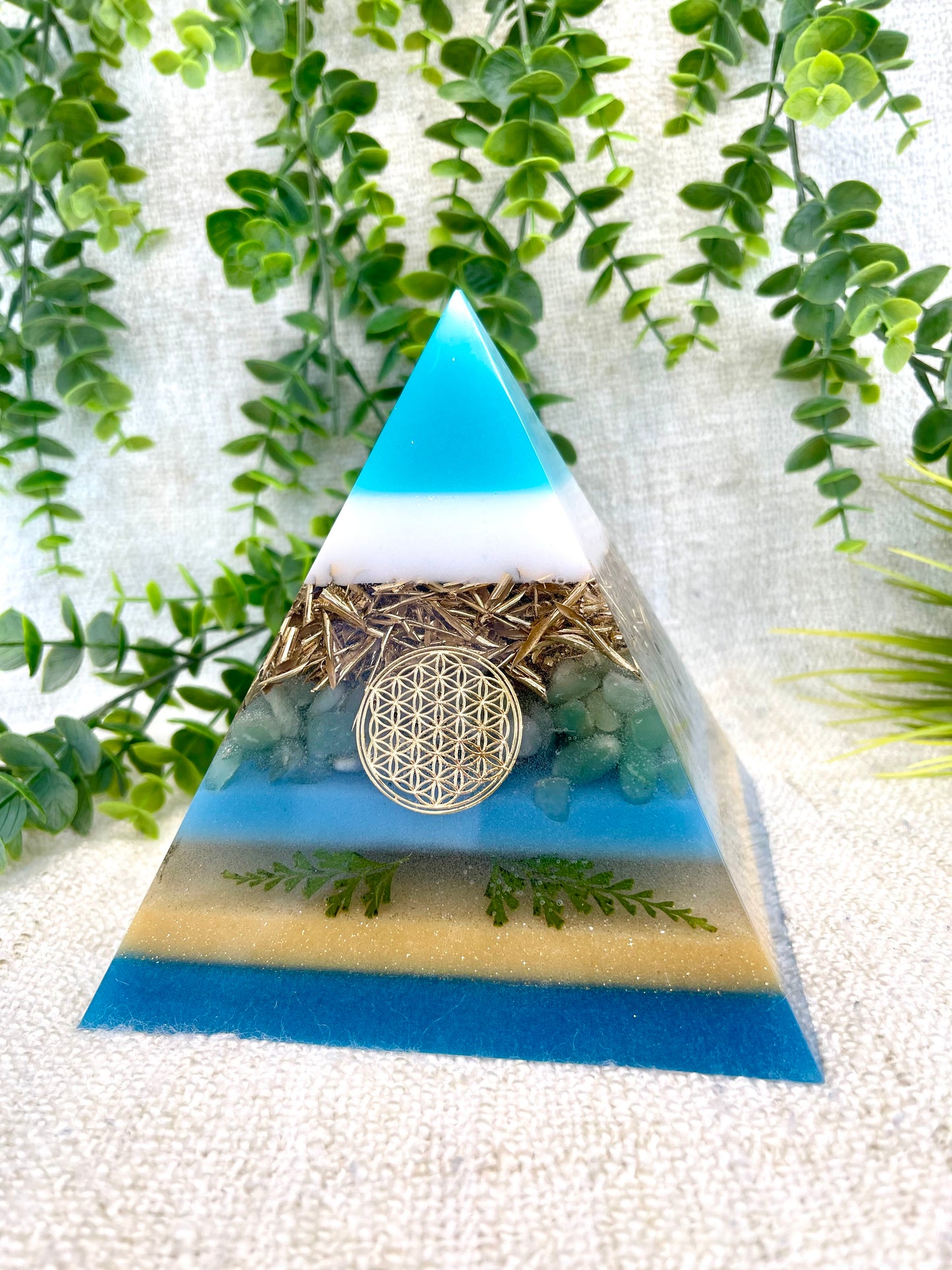 GAIA - Orgonite Pyramid - EMF Protector - Aventurine Crystal and Brass Metal