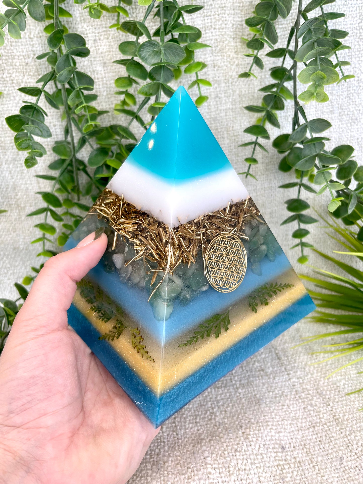 GAIA - Orgonite Pyramid - EMF Protector - Aventurine Crystal and Brass Metal