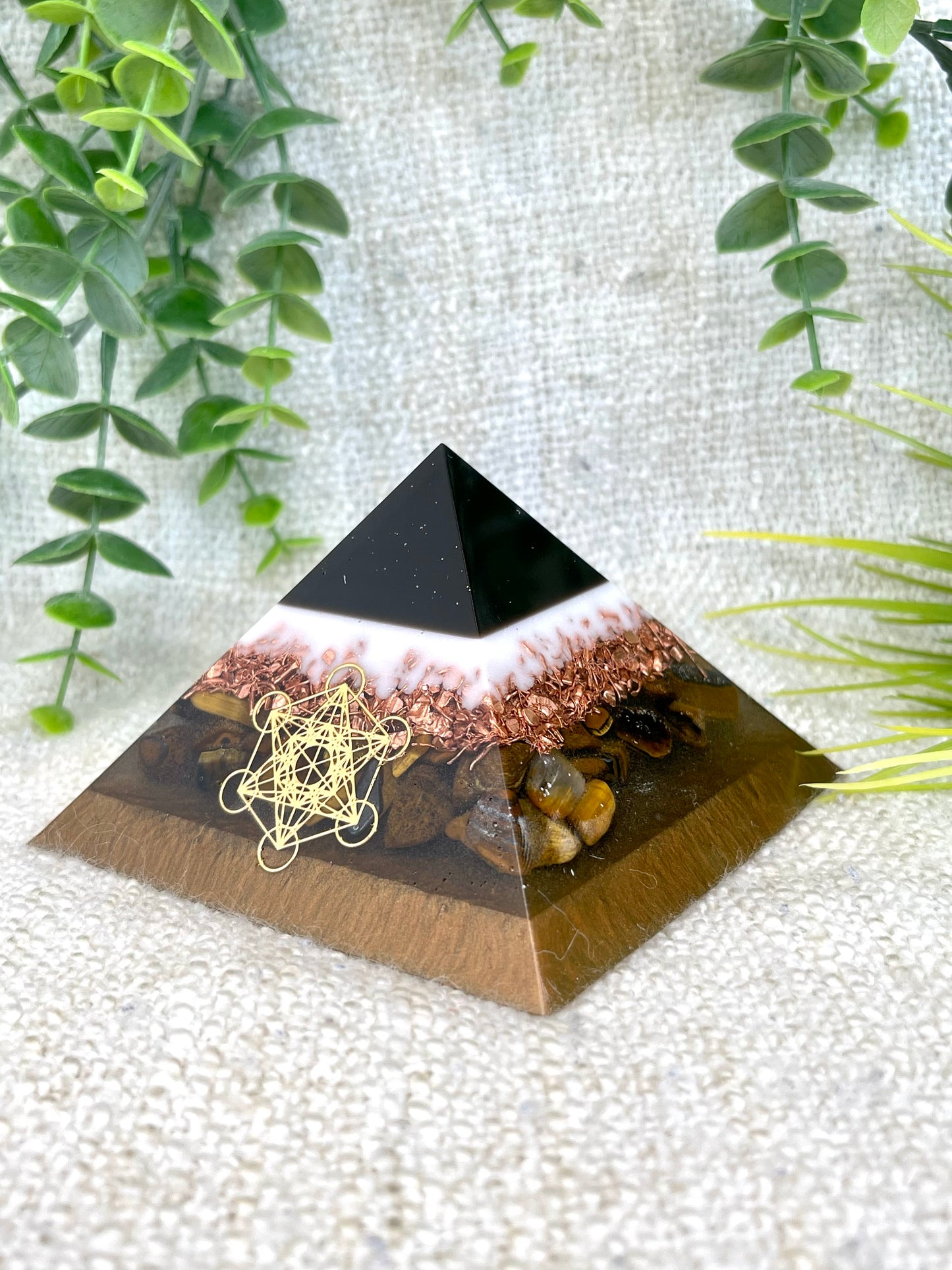 WREN - Orgonite Pyramid - EMF Protector - Tiger's Eye Crystal and Copper Metal