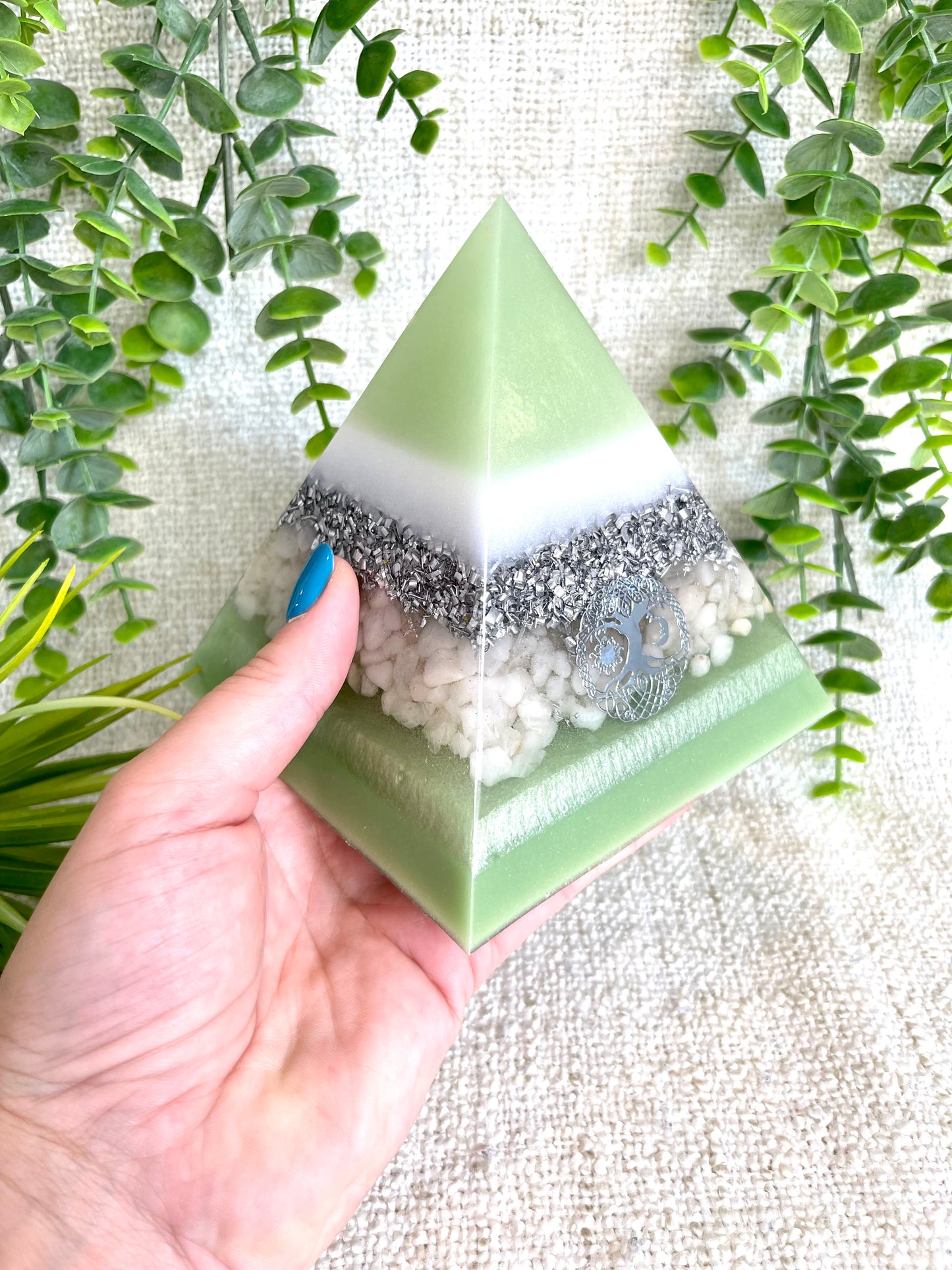 SAGE - Orgonite Pyramid - EMF Protector - White Milky Quartz and Aluminum Metals