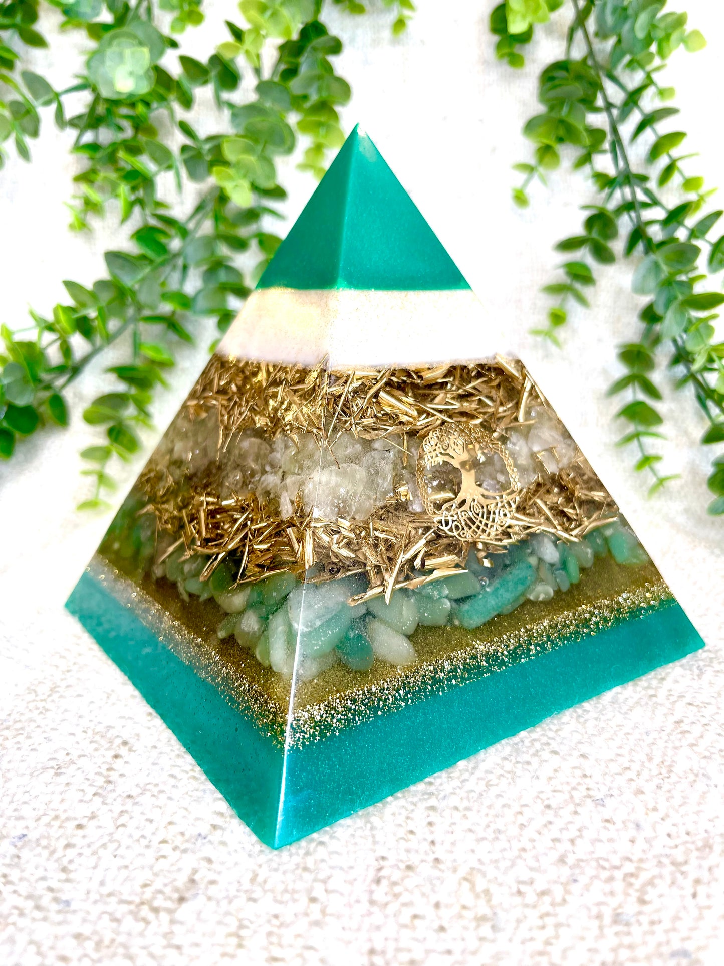 NATHALY - Orgonite Pyramid - EMF Protector - Citrine & Aventurine Crystal and Brass Metal