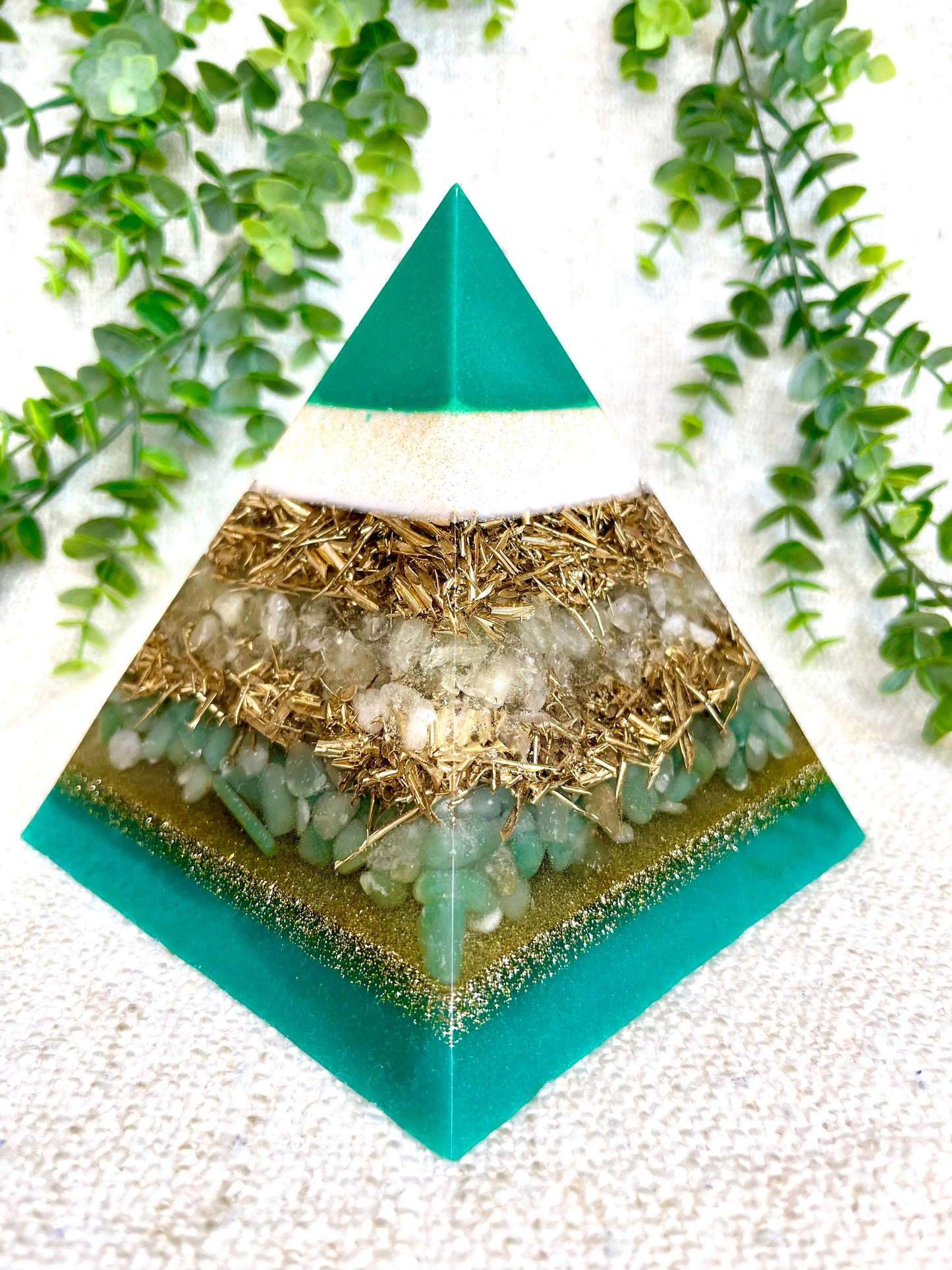 NATHALY - Orgonite Pyramid - EMF Protector - Citrine & Aventurine Crystal and Brass Metal