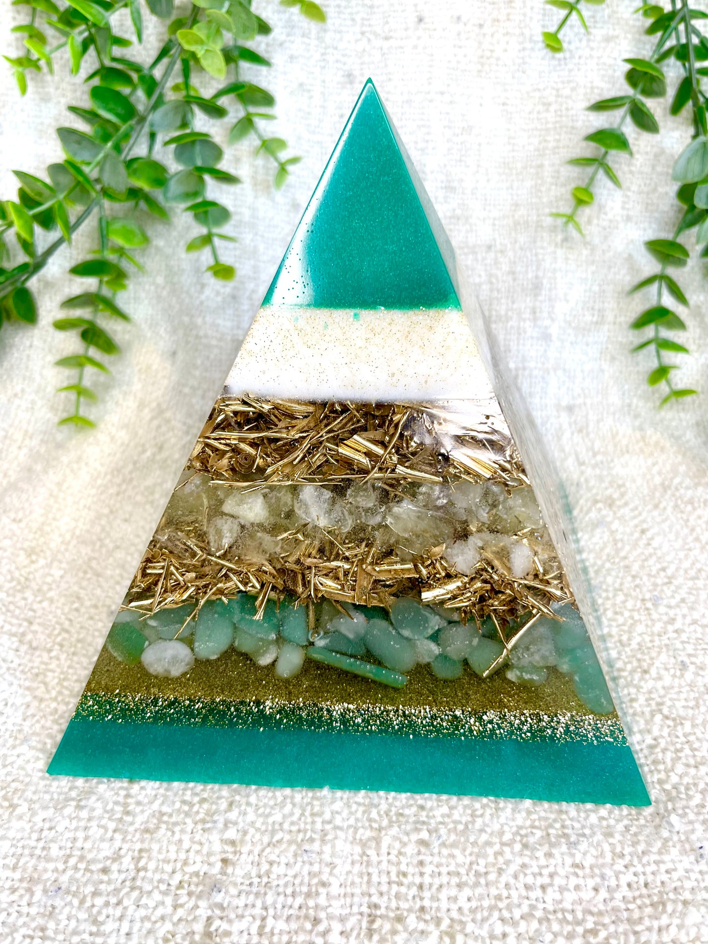 NATHALY - Orgonite Pyramid - EMF Protector - Citrine & Aventurine Crystal and Brass Metal