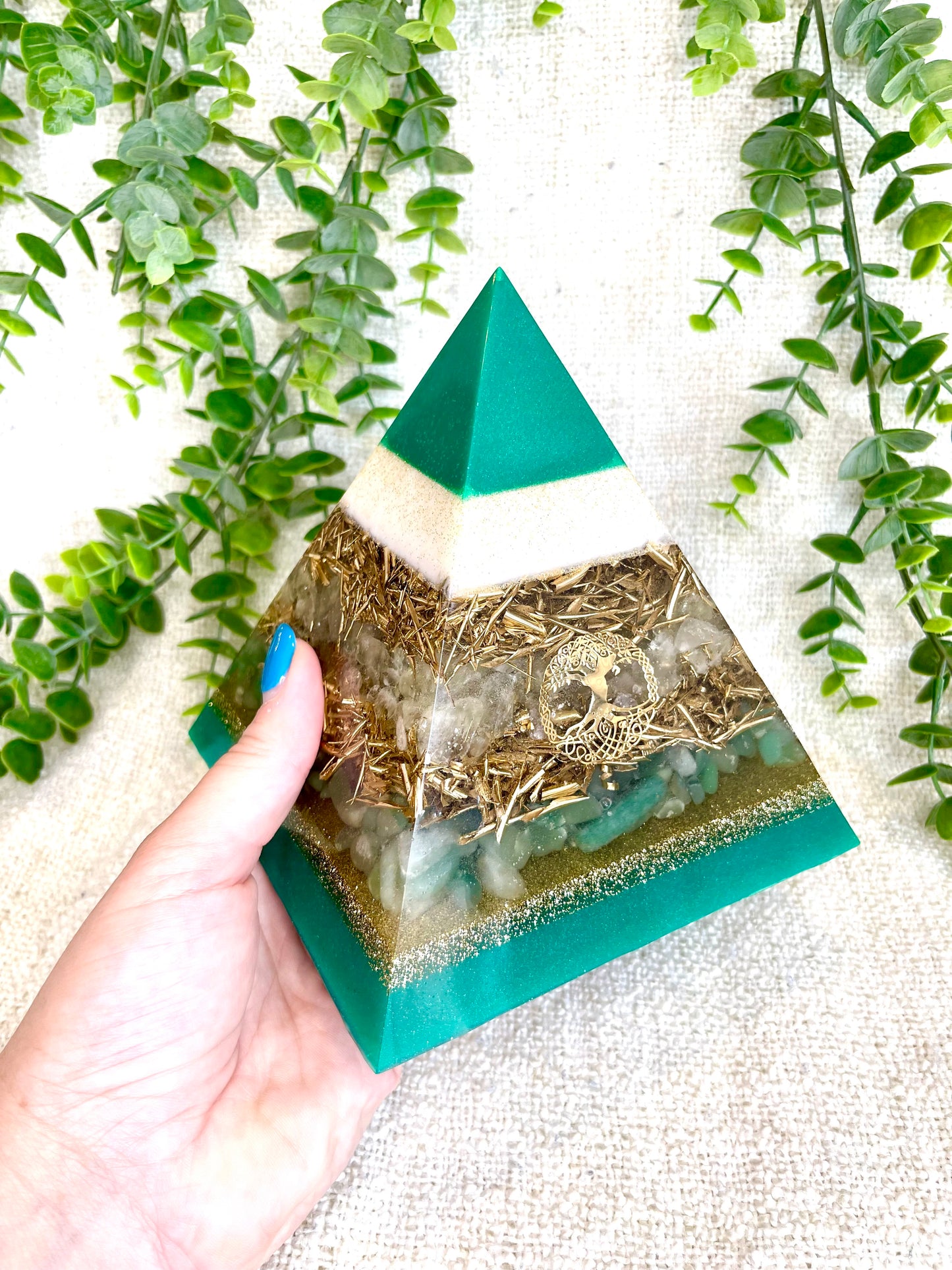 NATHALY - Orgonite Pyramid - EMF Protector - Citrine & Aventurine Crystal and Brass Metal