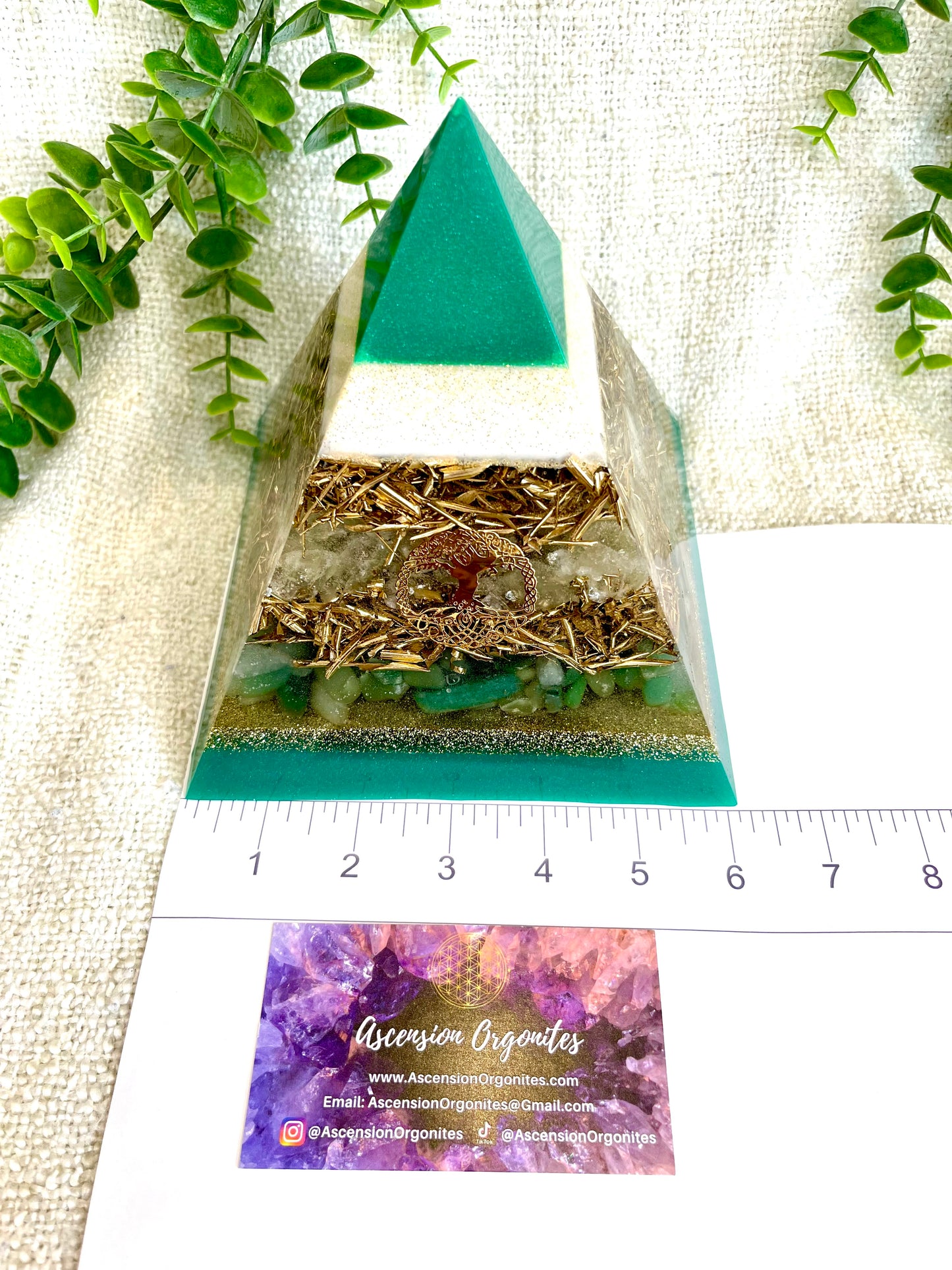 NATHALY - Orgonite Pyramid - EMF Protector - Citrine & Aventurine Crystal and Brass Metal