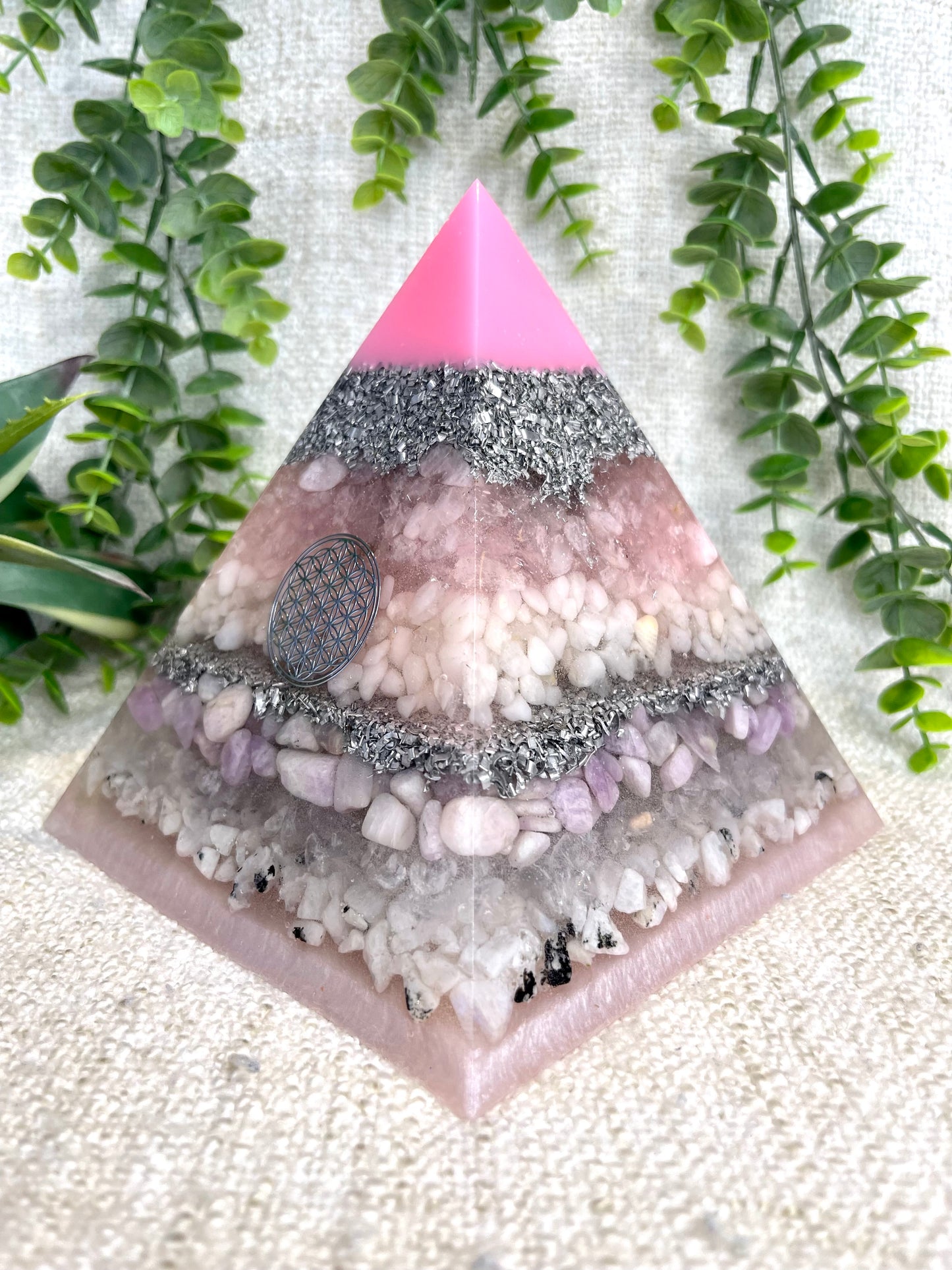FARRAH - EMF Protector - Rose Quartz, White Milky Quartz, Kunzite Crystal, White and Clear Quartz, and Moonstone with Aluminium Metals