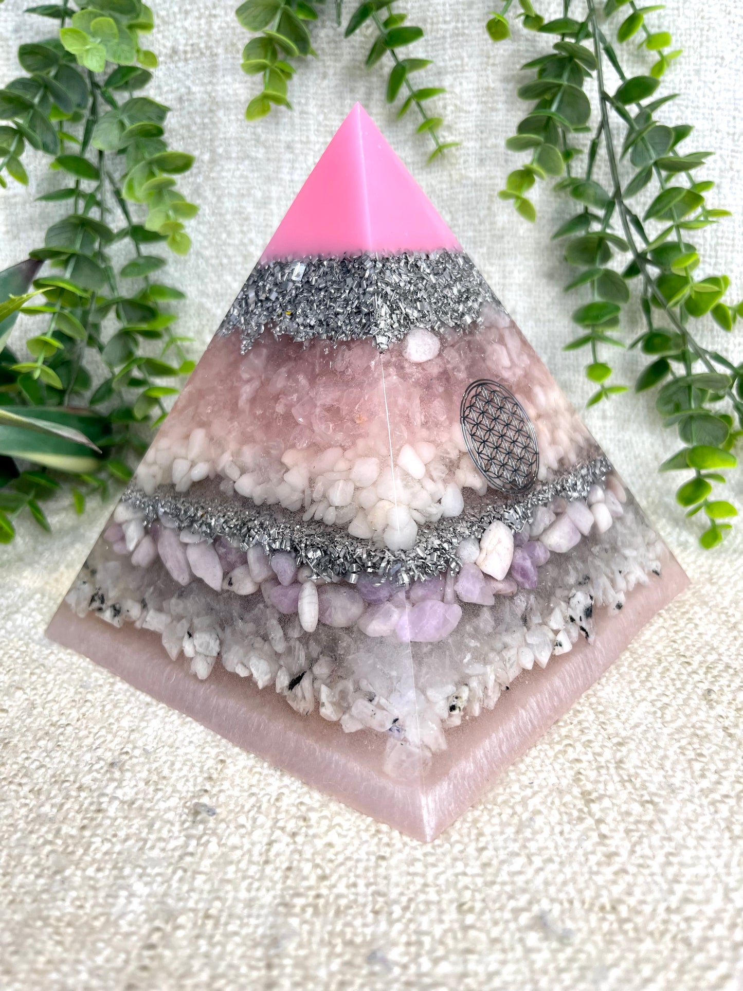 FARRAH - EMF Protector - Rose Quartz, White Milky Quartz, Kunzite Crystal, White and Clear Quartz, and Moonstone with Aluminium Metals