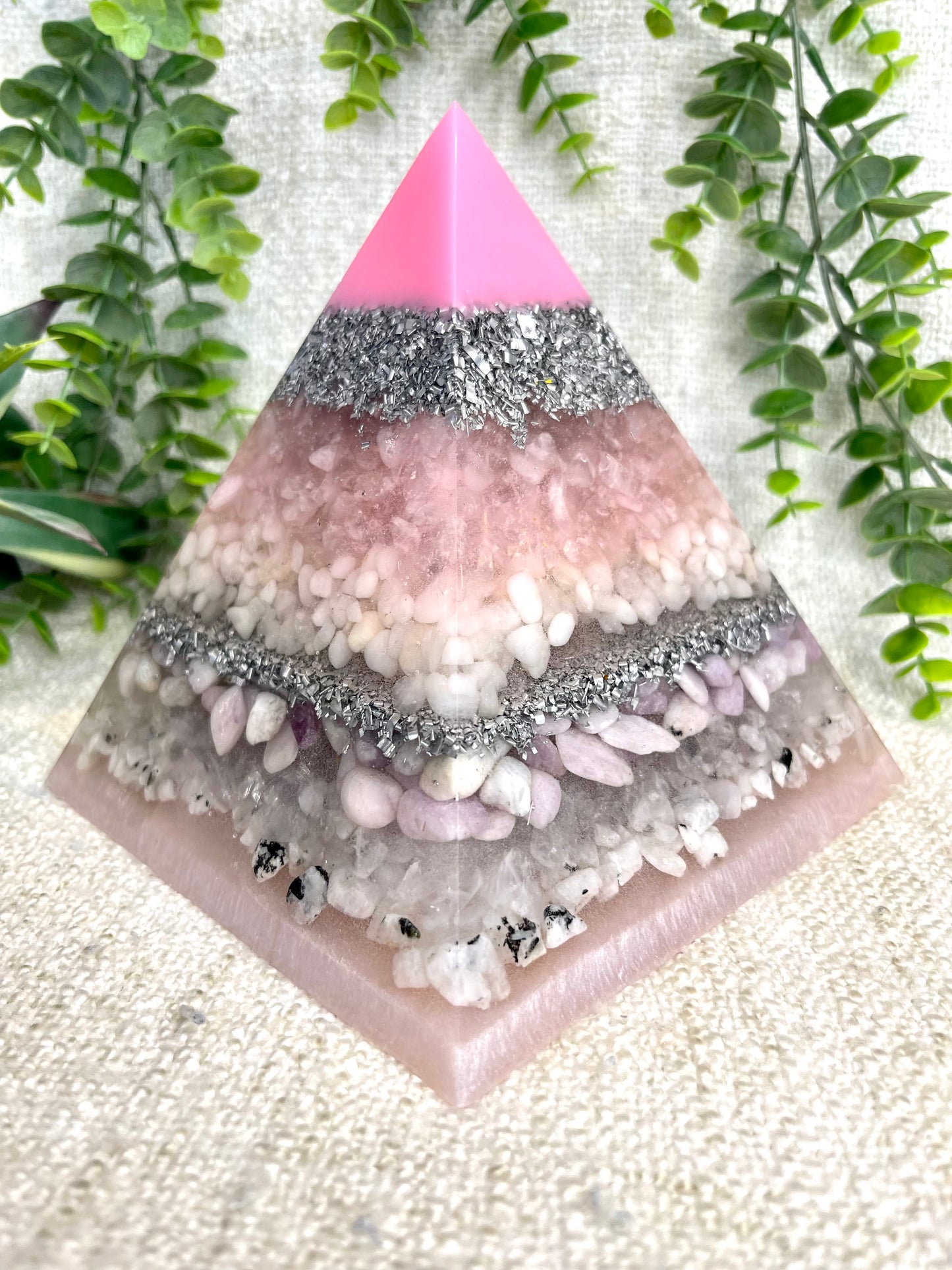 FARRAH - EMF Protector - Rose Quartz, White Milky Quartz, Kunzite Crystal, White and Clear Quartz, and Moonstone with Aluminium Metals
