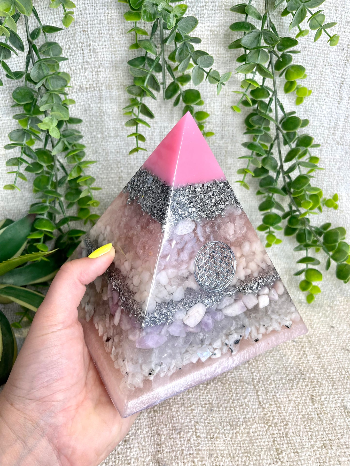 FARRAH - EMF Protector - Rose Quartz, White Milky Quartz, Kunzite Crystal, White and Clear Quartz, and Moonstone with Aluminium Metals