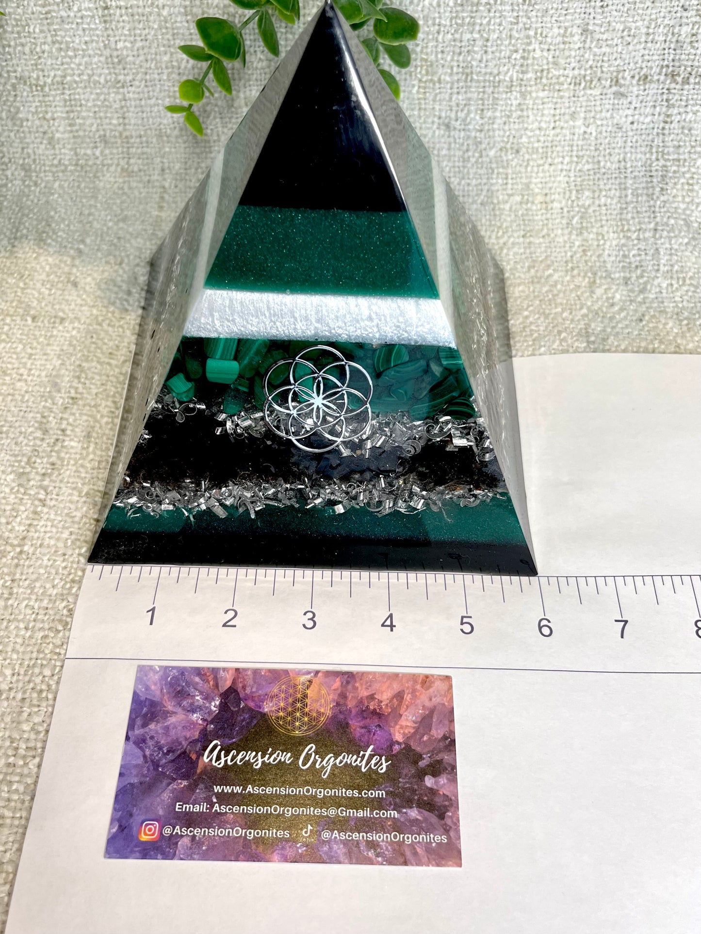 ATLAS - Orgonite Pyramid - EMF Protector - Malachite Crystal, Smoky Quartz with Aluminum Metal