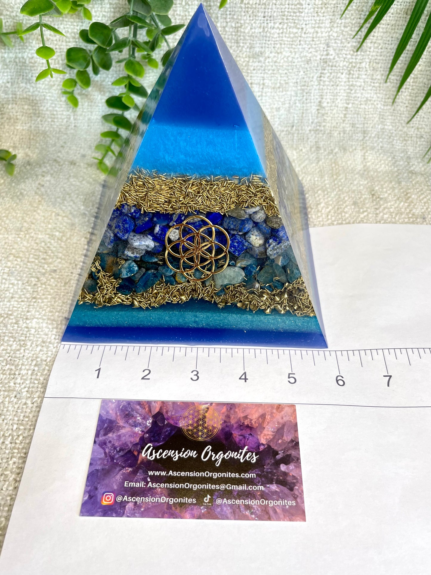 SEAN - Orgonite Pyramid - EMF Protector - Lapis Lazuli and Blue Apatite with Brass Metal