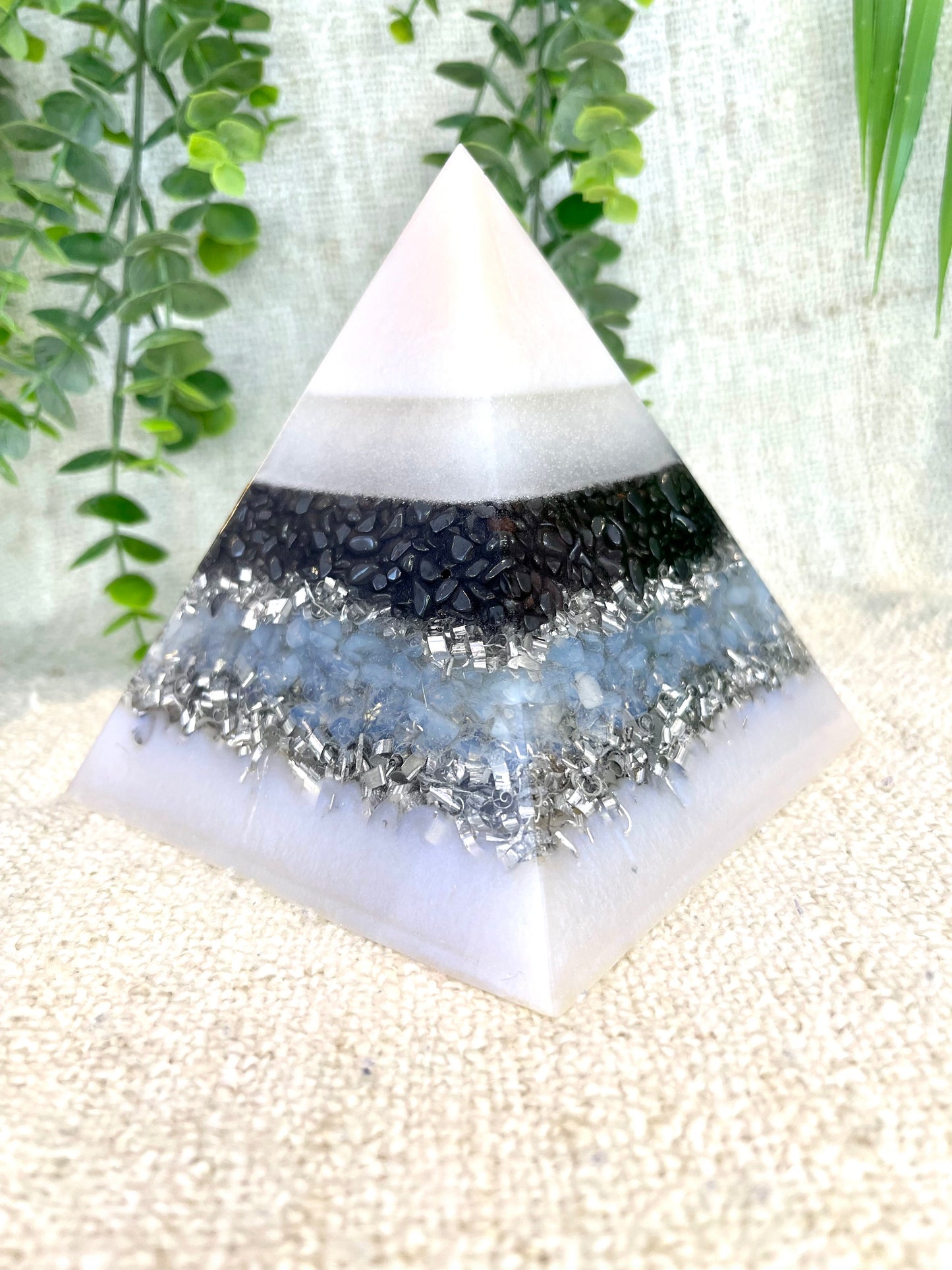 LIAM - Orgonite Pyramid - EMF Protector - Hematite, Opalite and Aluminum Metals