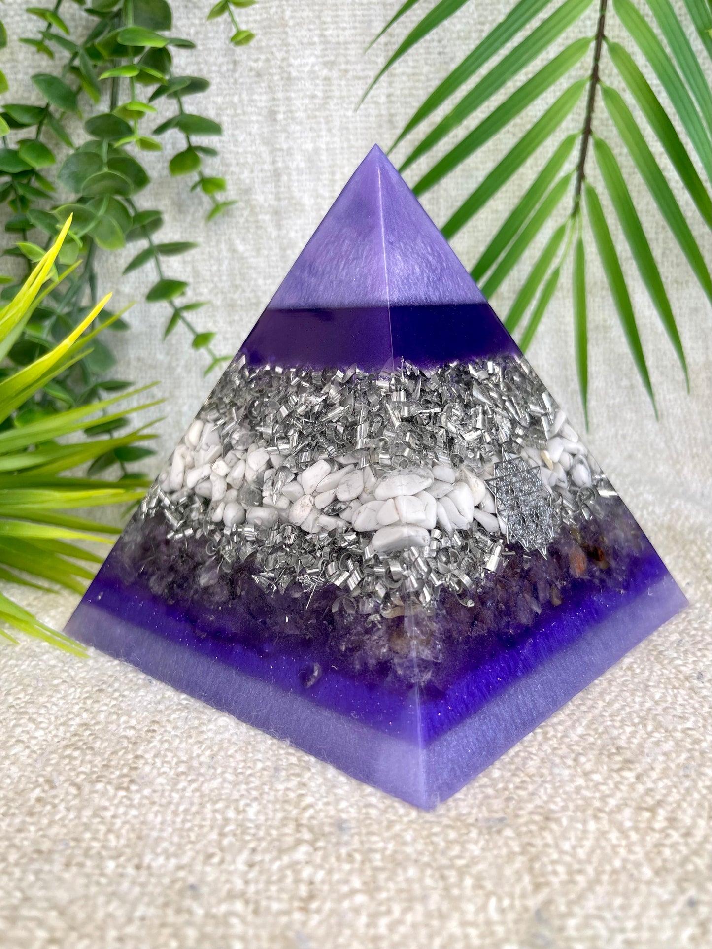 LILAC - Orgonite Pyramid - EMF Protector - Howlite, Ametrine Crystal and Aluminum Metals