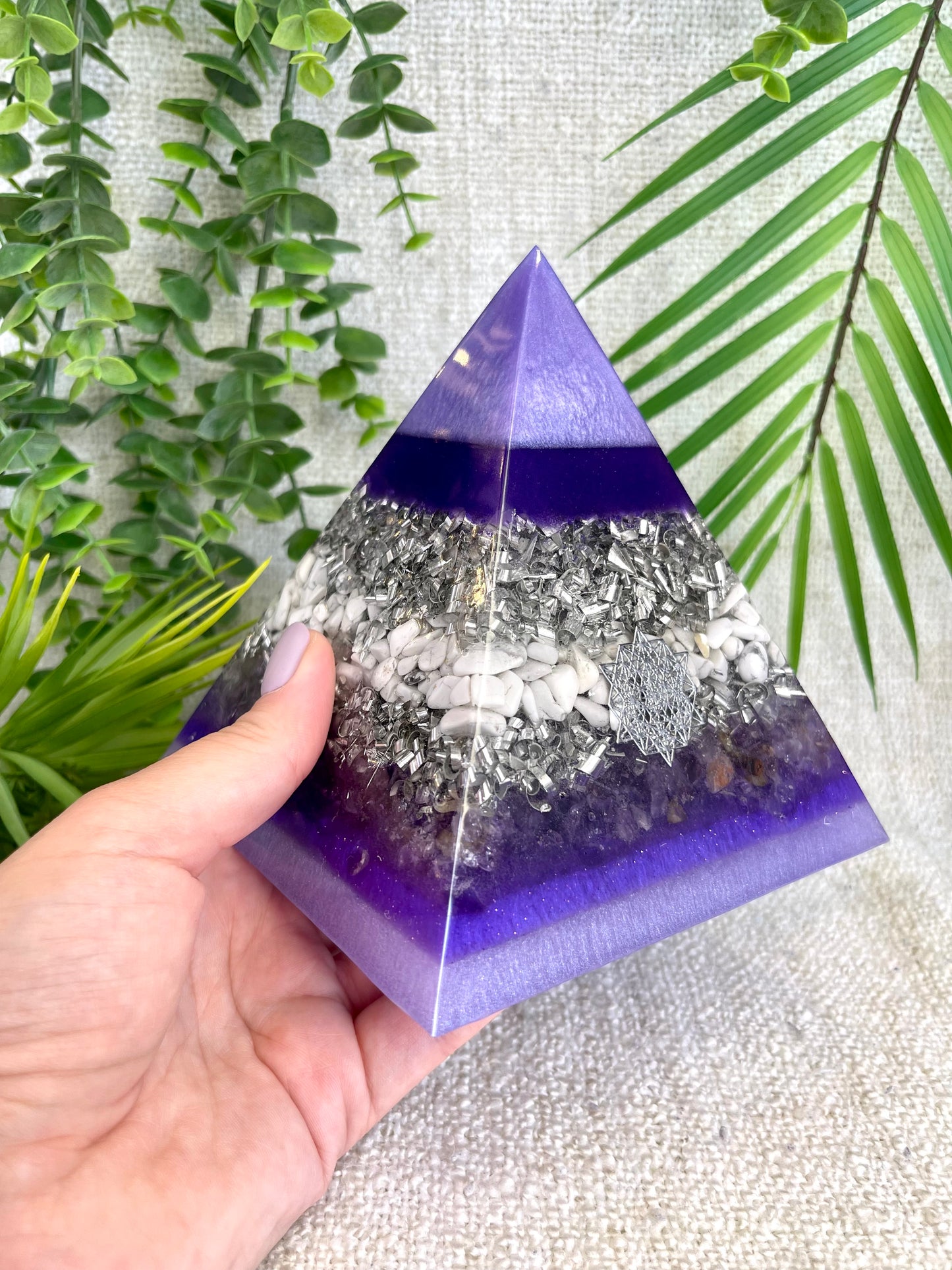 LILAC - Orgonite Pyramid - EMF Protector - Howlite, Ametrine Crystal and Aluminum Metals