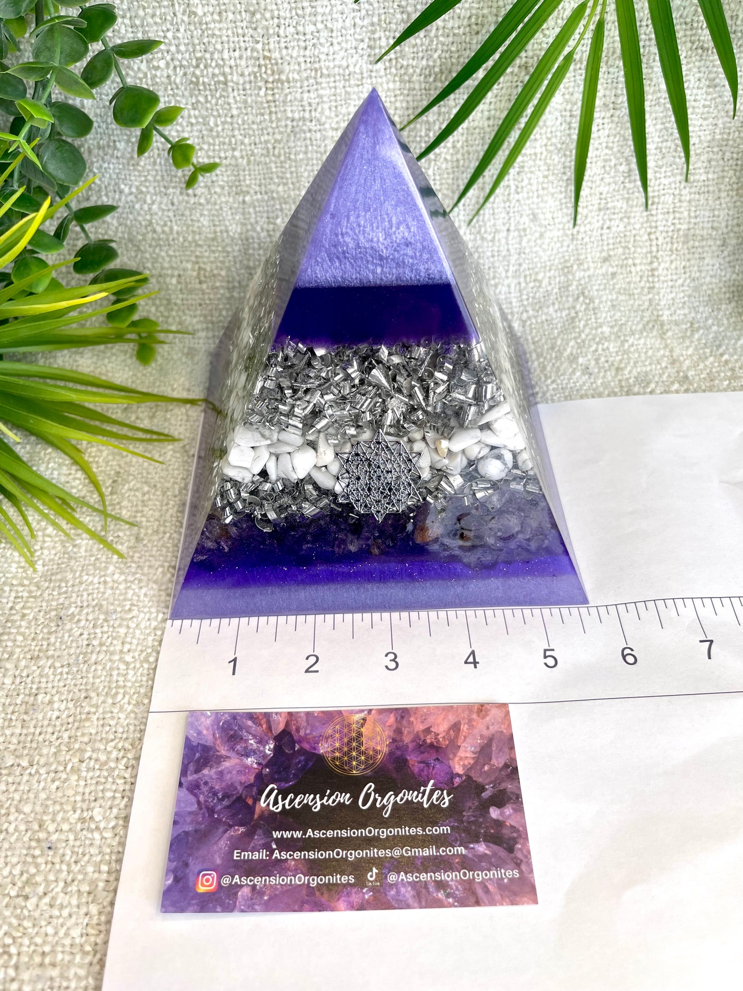 LILAC - Orgonite Pyramid - EMF Protector - Howlite, Ametrine Crystal and Aluminum Metals