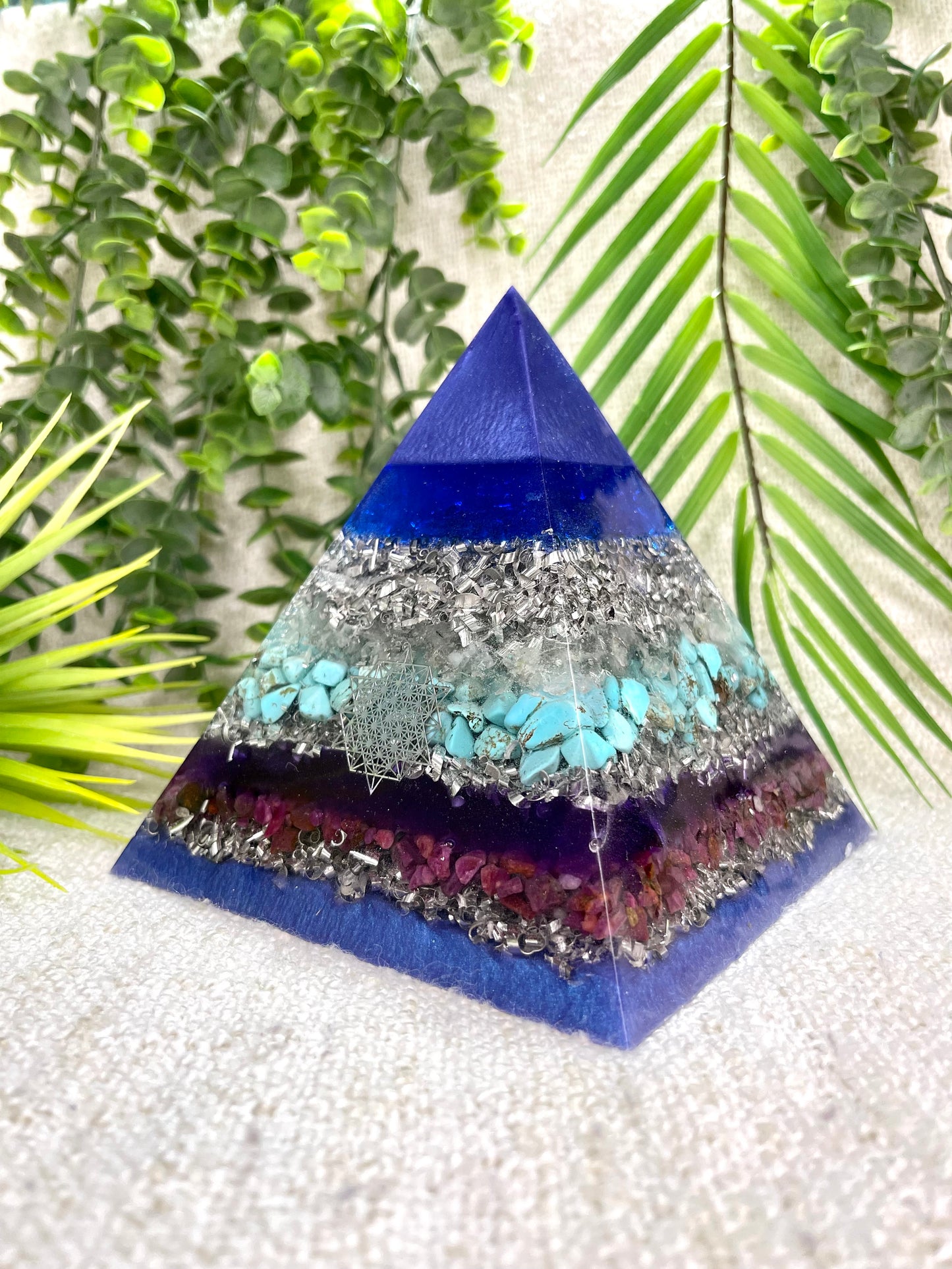 SAGITTARIUS - Astrology Edition - Orgonite Pyramid - EMF Protector - Clear Quartz, Turquoise, Ruby with Aluminum Metal