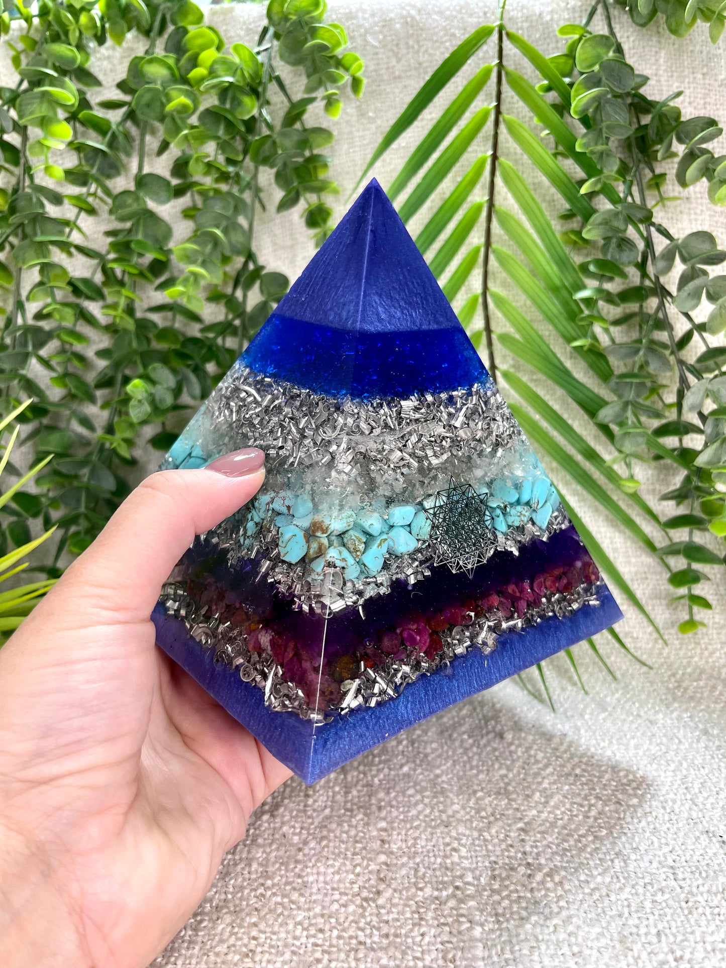 SAGITTARIUS - Astrology Edition - Orgonite Pyramid - EMF Protector - Clear Quartz, Turquoise, Ruby with Aluminum Metal