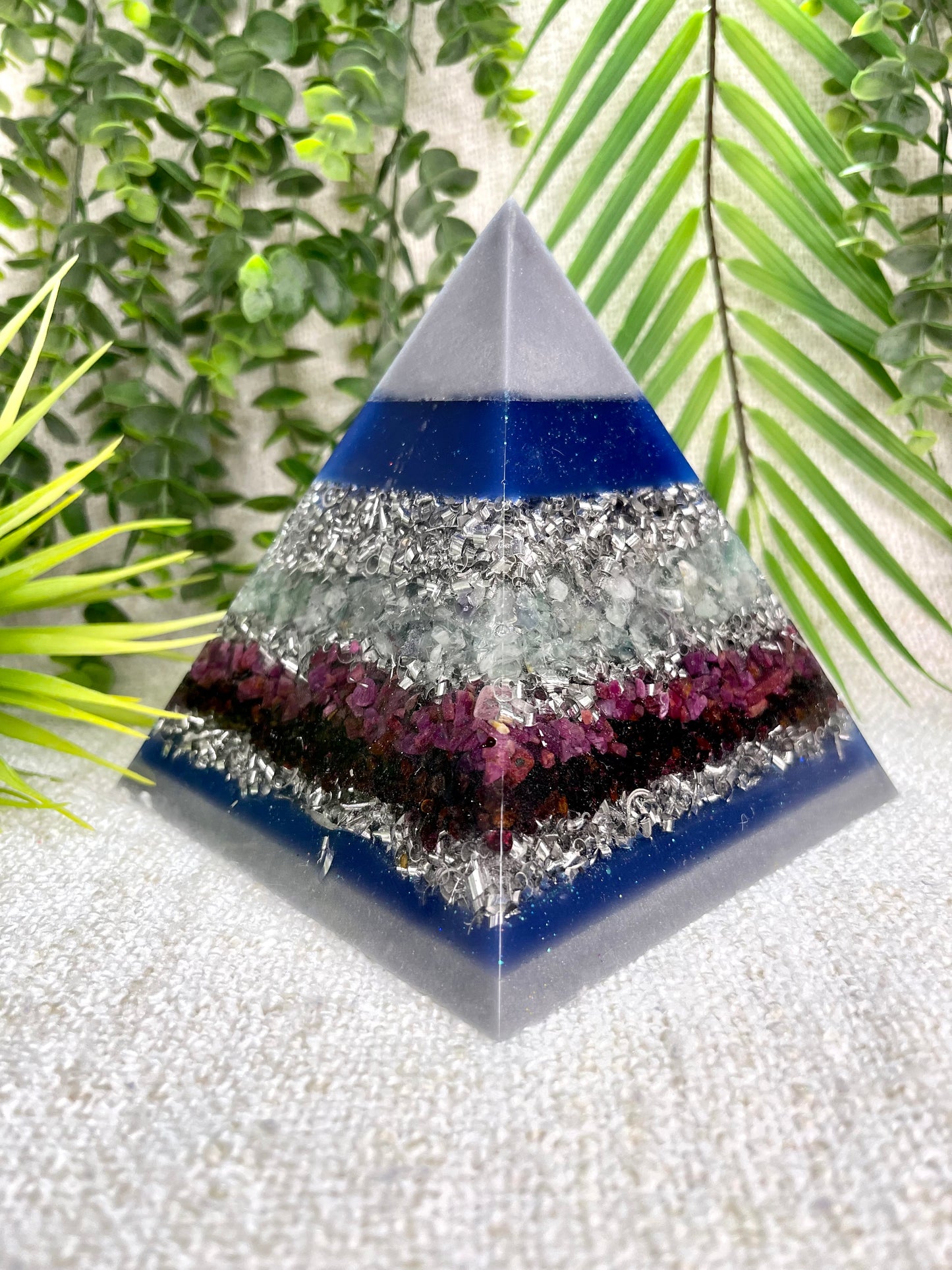 CAPRICORN- Astrology Edition - Orgonite Pyramid - EMF Protector - Green Fluorite, Garnet, Ruby with Aluminum Metal