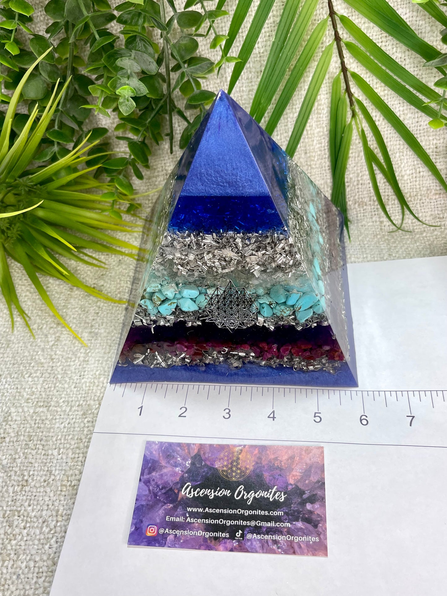SAGITTARIUS - Astrology Edition - Orgonite Pyramid - EMF Protector - Clear Quartz, Turquoise, Ruby with Aluminum Metal