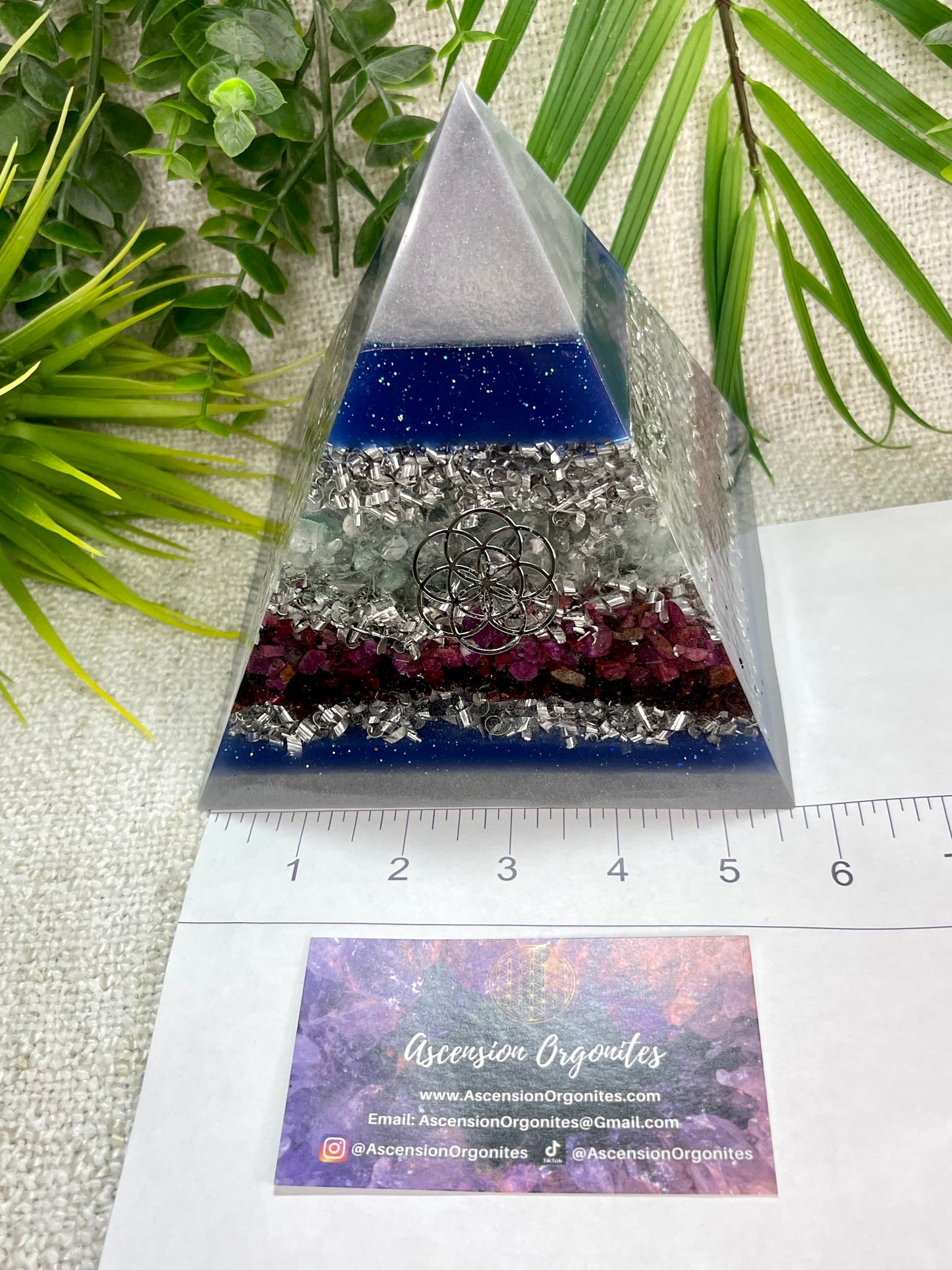 CAPRICORN- Astrology Edition - Orgonite Pyramid - EMF Protector - Green Fluorite, Garnet, Ruby with Aluminum Metal