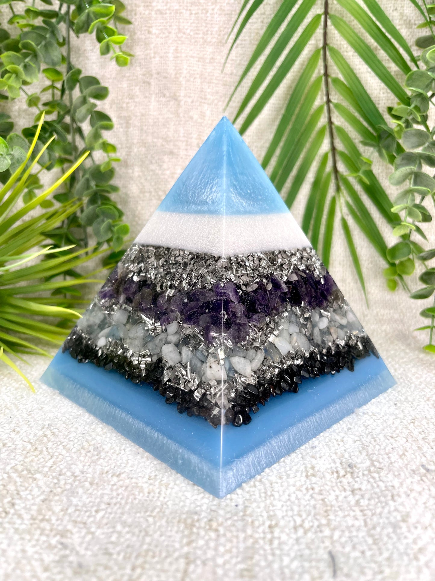AQUARIUS - Astrology Edition - Orgonite Pyramid - EMF Protector - Amethyst, Aquamarine and Hematite with Aluminum Metal