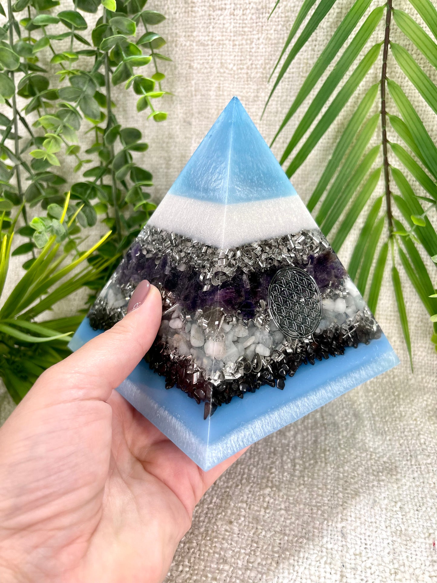 AQUARIUS - Astrology Edition - Orgonite Pyramid - EMF Protector - Amethyst, Aquamarine and Hematite with Aluminum Metal