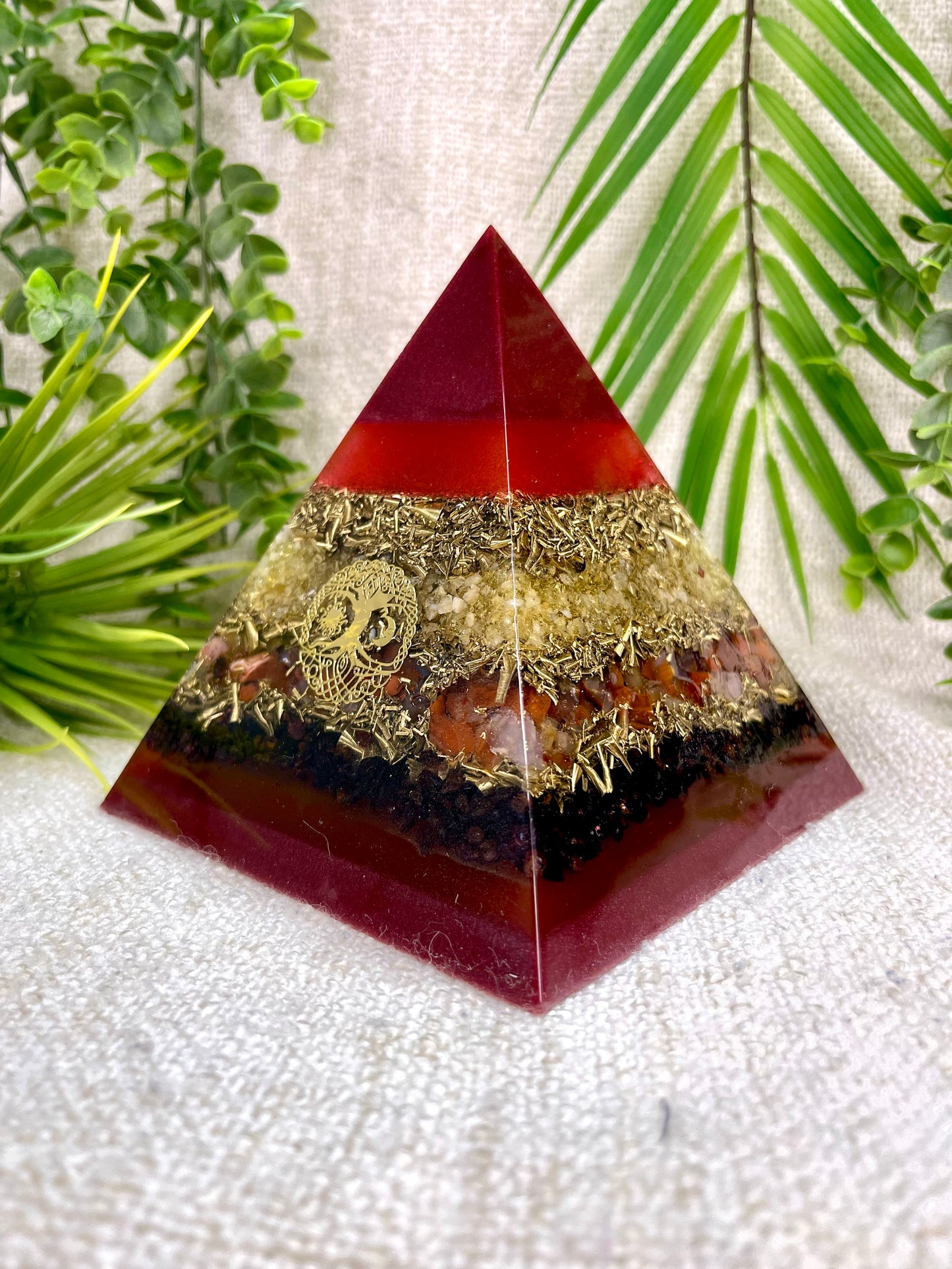 ARIES - Astrology Edition - Orgonite Pyramid - EMF Protector - Citrine, Carnelian, Garnet and Brass Metals