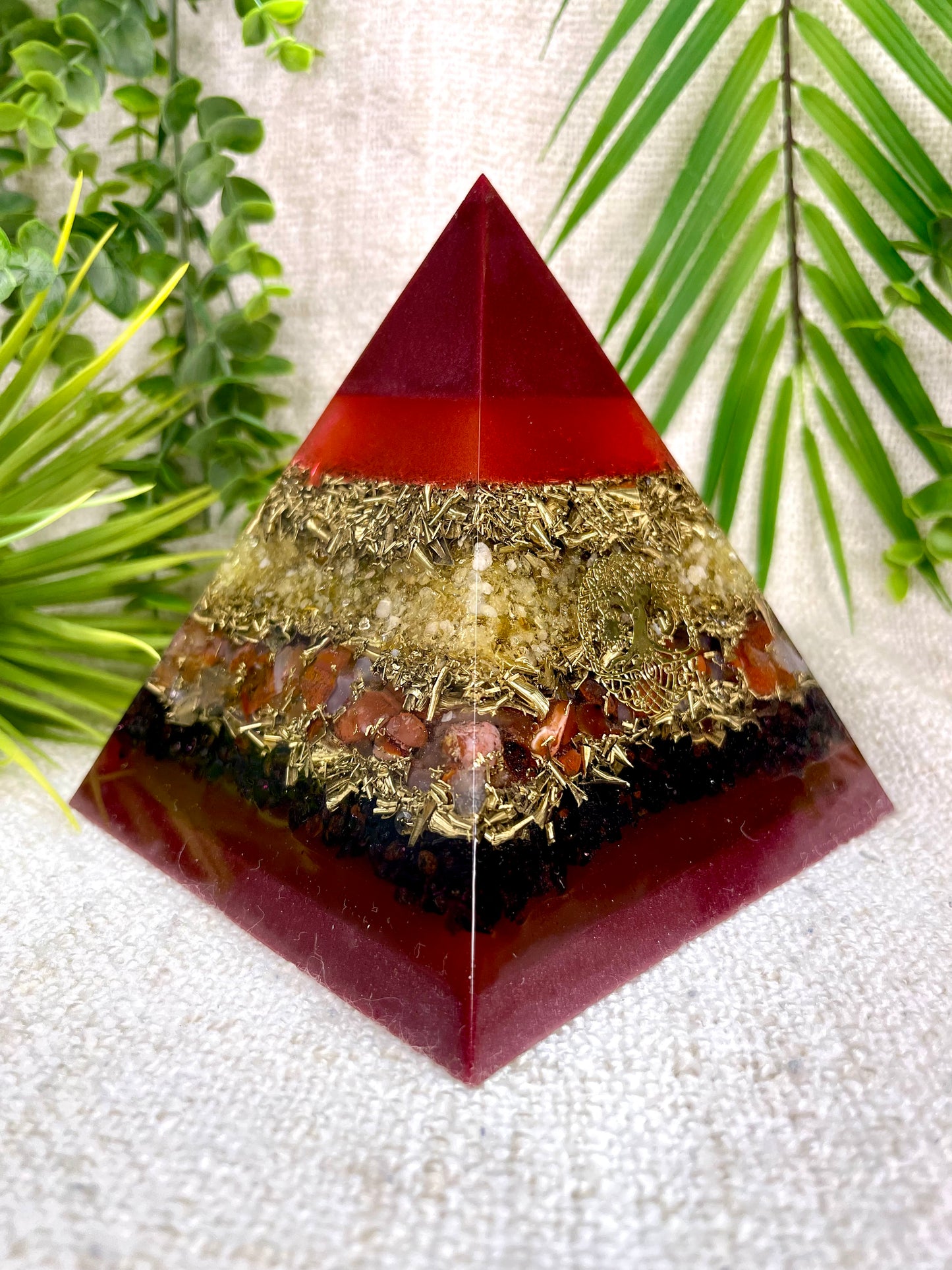 ARIES - Astrology Edition - Orgonite Pyramid - EMF Protector - Citrine, Carnelian, Garnet and Brass Metals