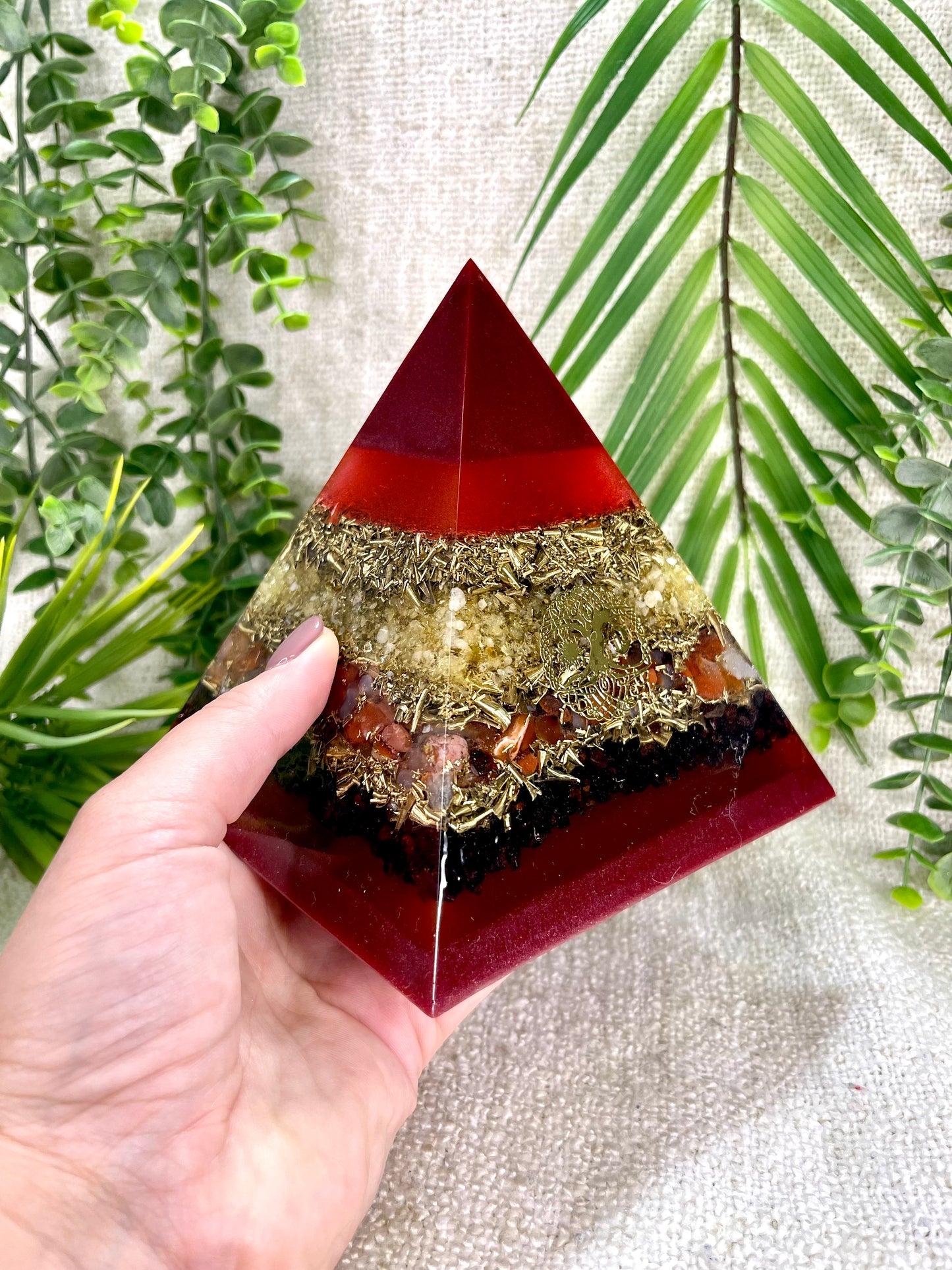 ARIES - Astrology Edition - Orgonite Pyramid - EMF Protector - Citrine, Carnelian, Garnet and Brass Metals