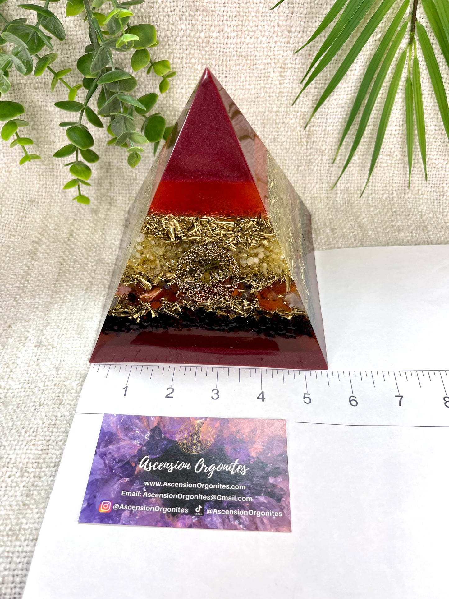 ARIES - Astrology Edition - Orgonite Pyramid - EMF Protector - Citrine, Carnelian, Garnet and Brass Metals