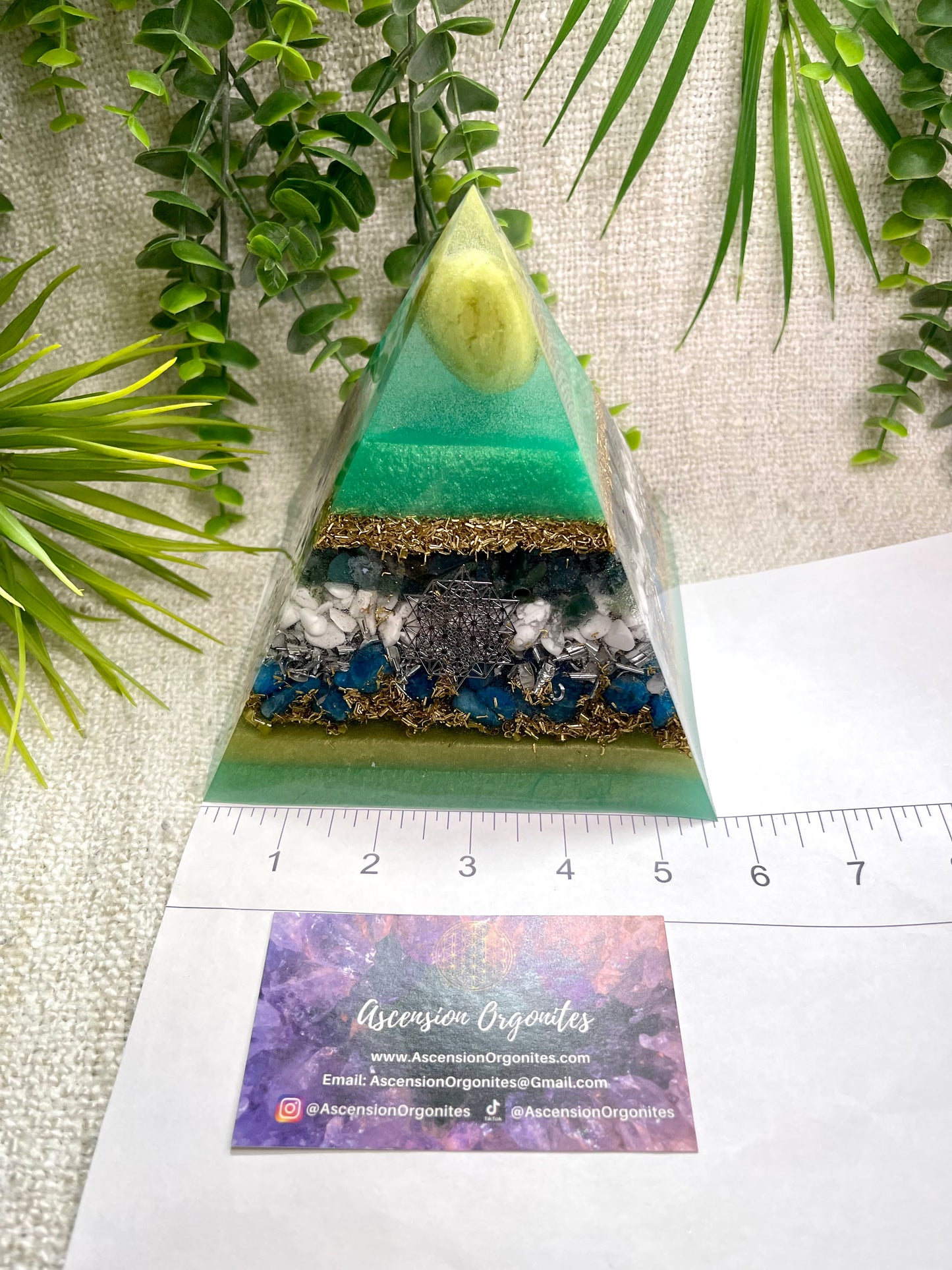 GEMINI - Astrology Edition - Orgonite Pyramid - EMF Protector - Serpentine, Moss Agate, Howlite, Blue Apatite, Brass and Aluminum Metals