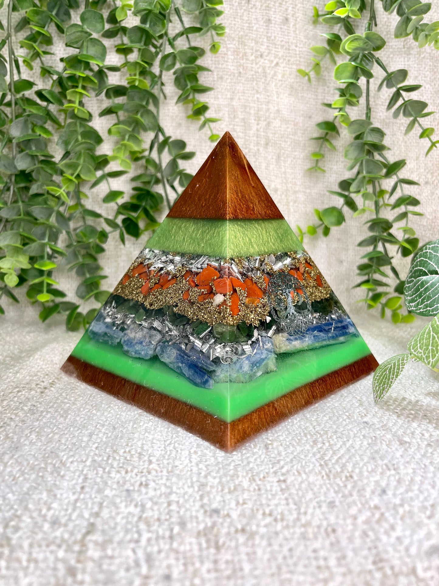 VIRGO - Astrology Edition - Orgonite Pyramid - EMF Protector - Red Jasper, Green Jade, Blue Kyanite, Brass and Aluminum Metals