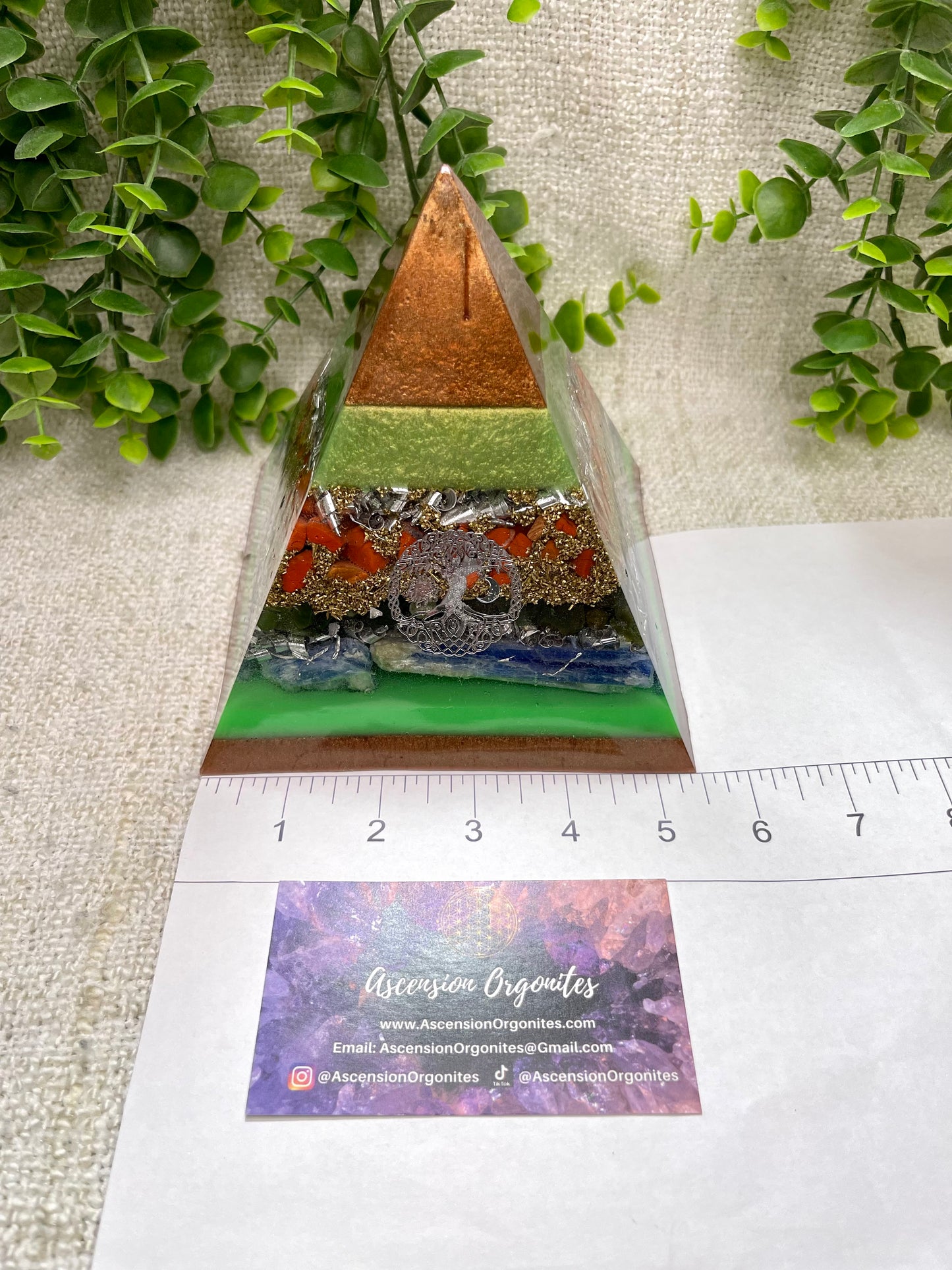 VIRGO - Astrology Edition - Orgonite Pyramid - EMF Protector - Red Jasper, Green Jade, Blue Kyanite, Brass and Aluminum Metals