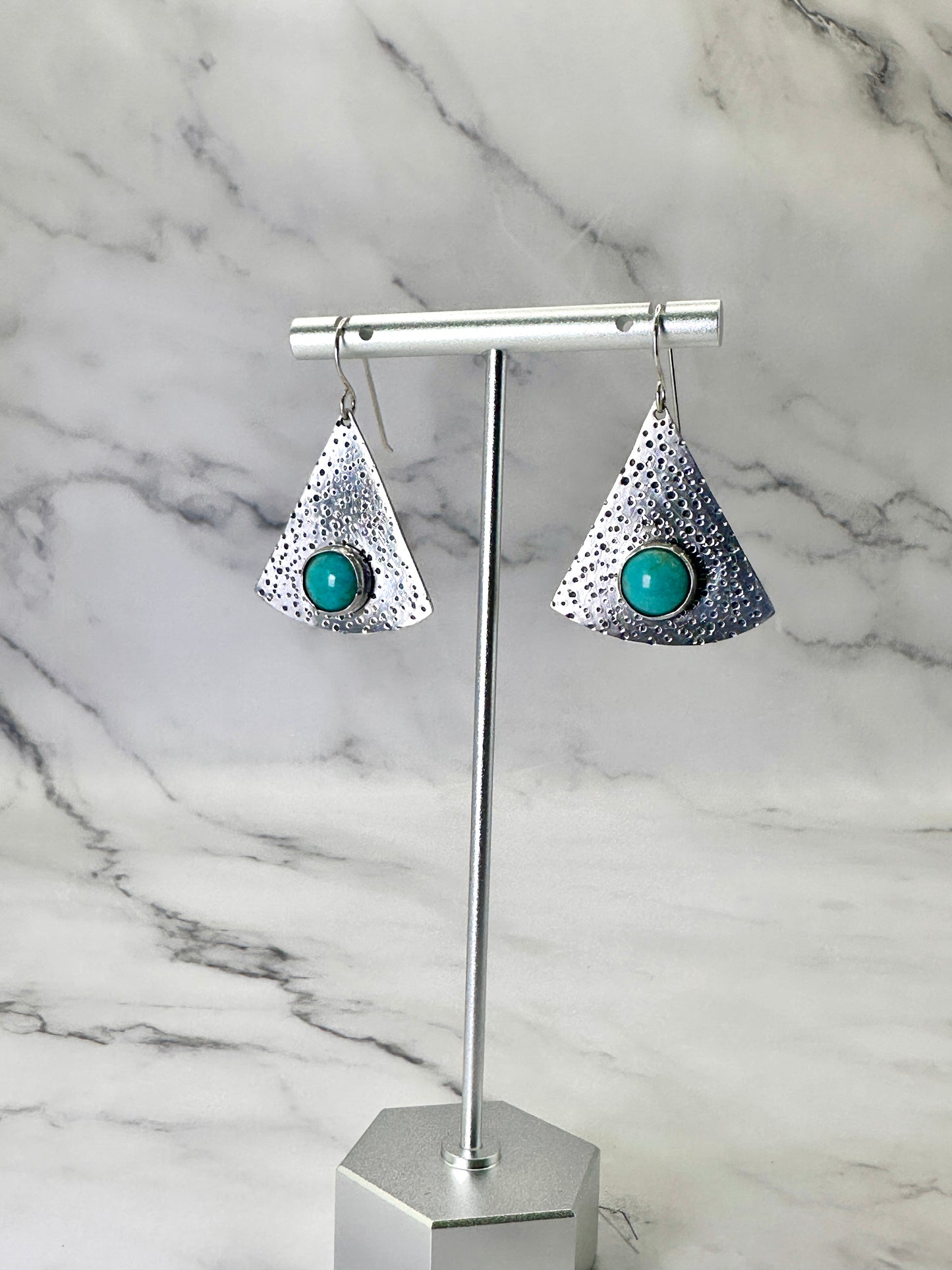 Silver Hanging Earrings with Gemstones in Shapes