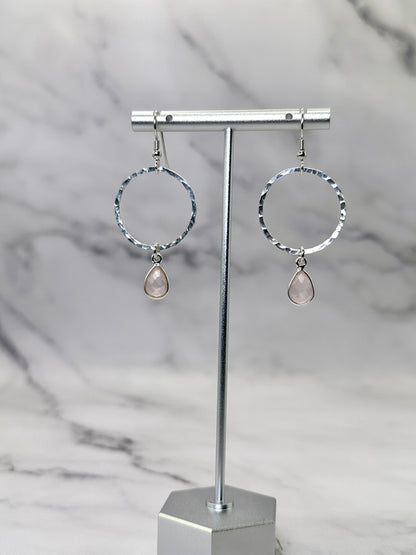 Silver Hoop Earrings with Gemstones