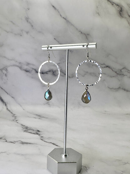 Silver Hoop Earrings with Gemstones